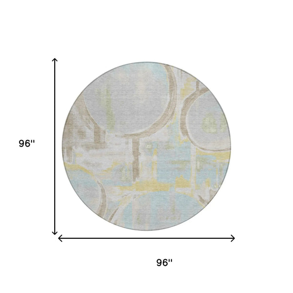 8' Silver And Gray Round Abstract Washable Indoor Outdoor Area Rug Homeroots Outdoor