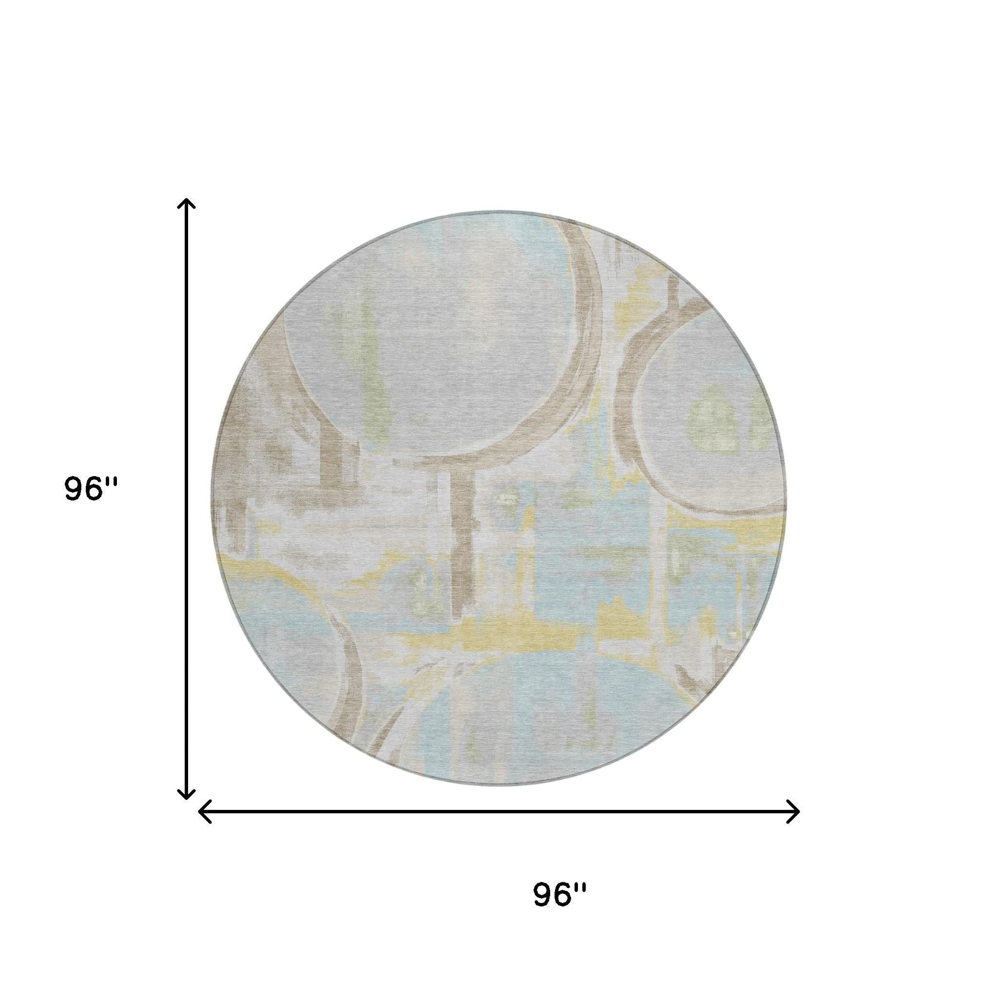 8' Silver And Gray Round Abstract Washable Indoor Outdoor Area Rug Homeroots Outdoor