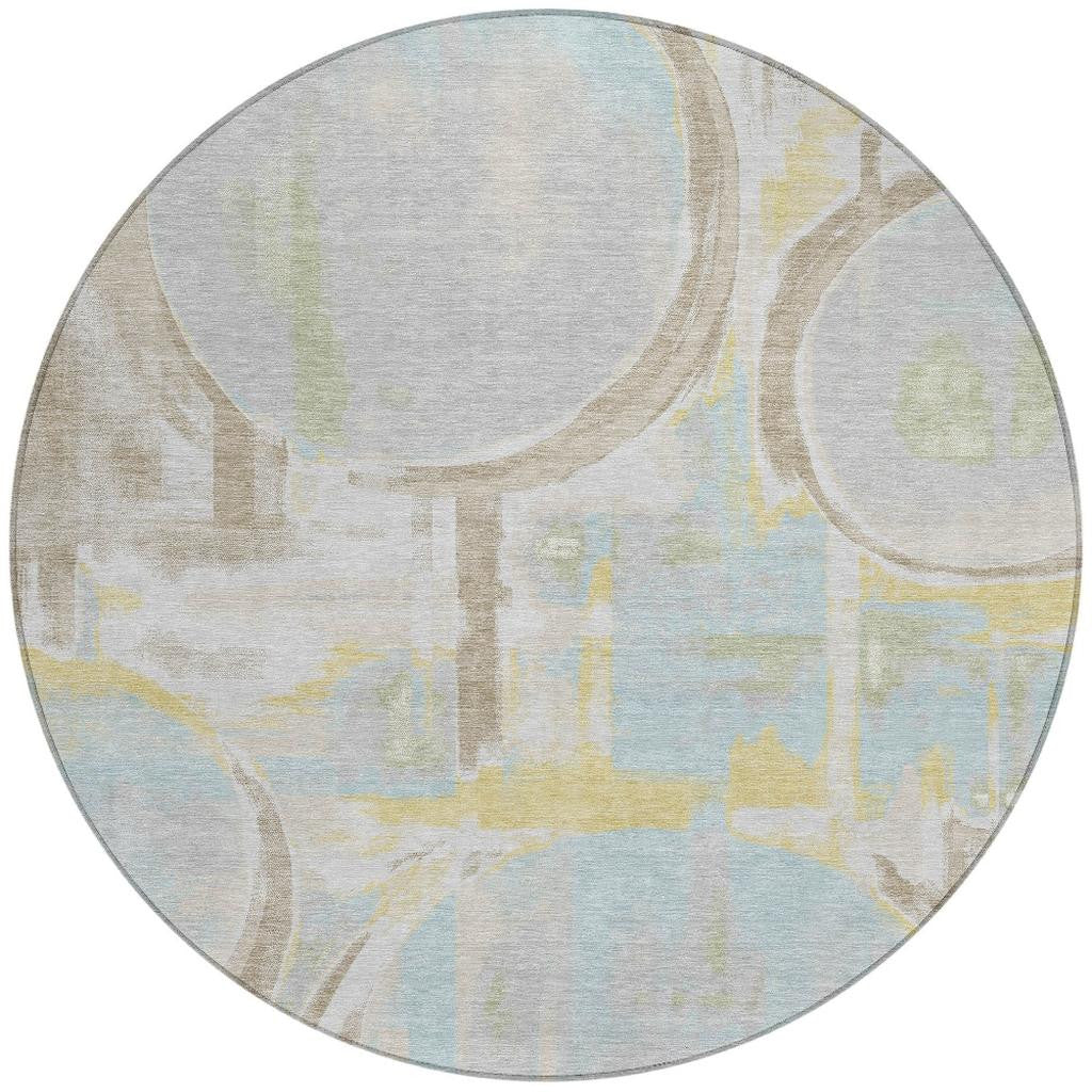 8' Silver And Gray Round Abstract Washable Indoor Outdoor Area Rug Homeroots Outdoor