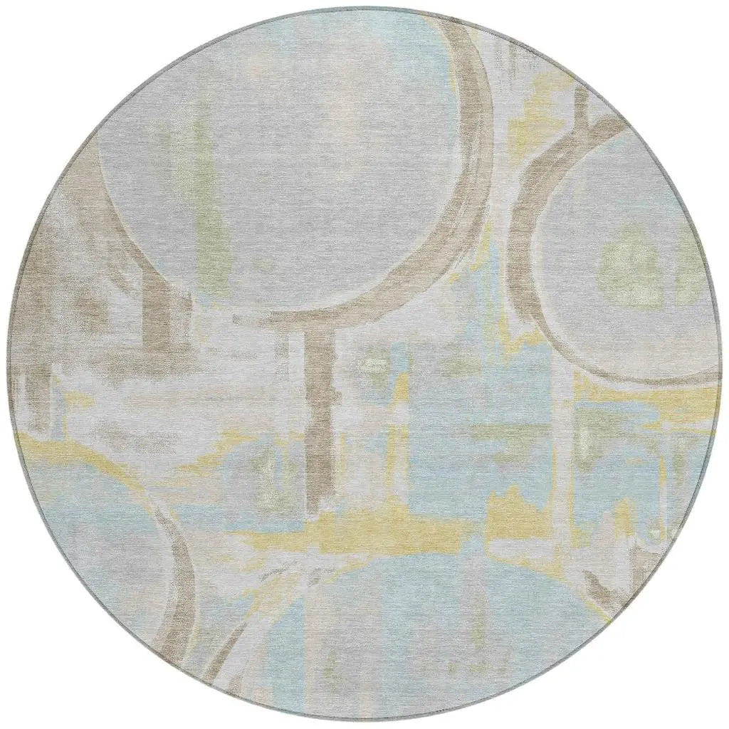 8' Silver And Gray Round Abstract Washable Indoor Outdoor Area Rug Homeroots Outdoor