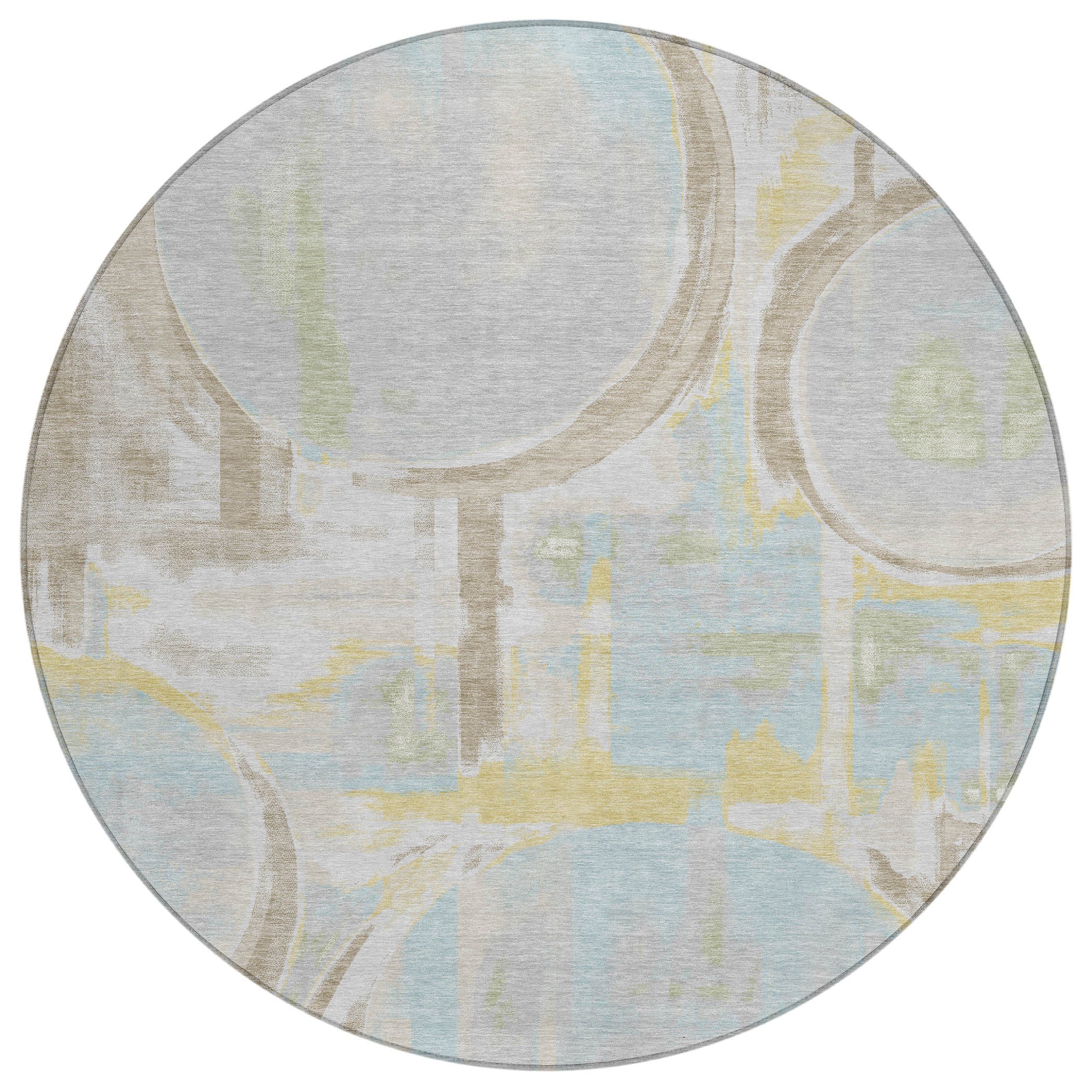 8' Silver And Gray Round Abstract Washable Indoor Outdoor Area Rug Homeroots Outdoor