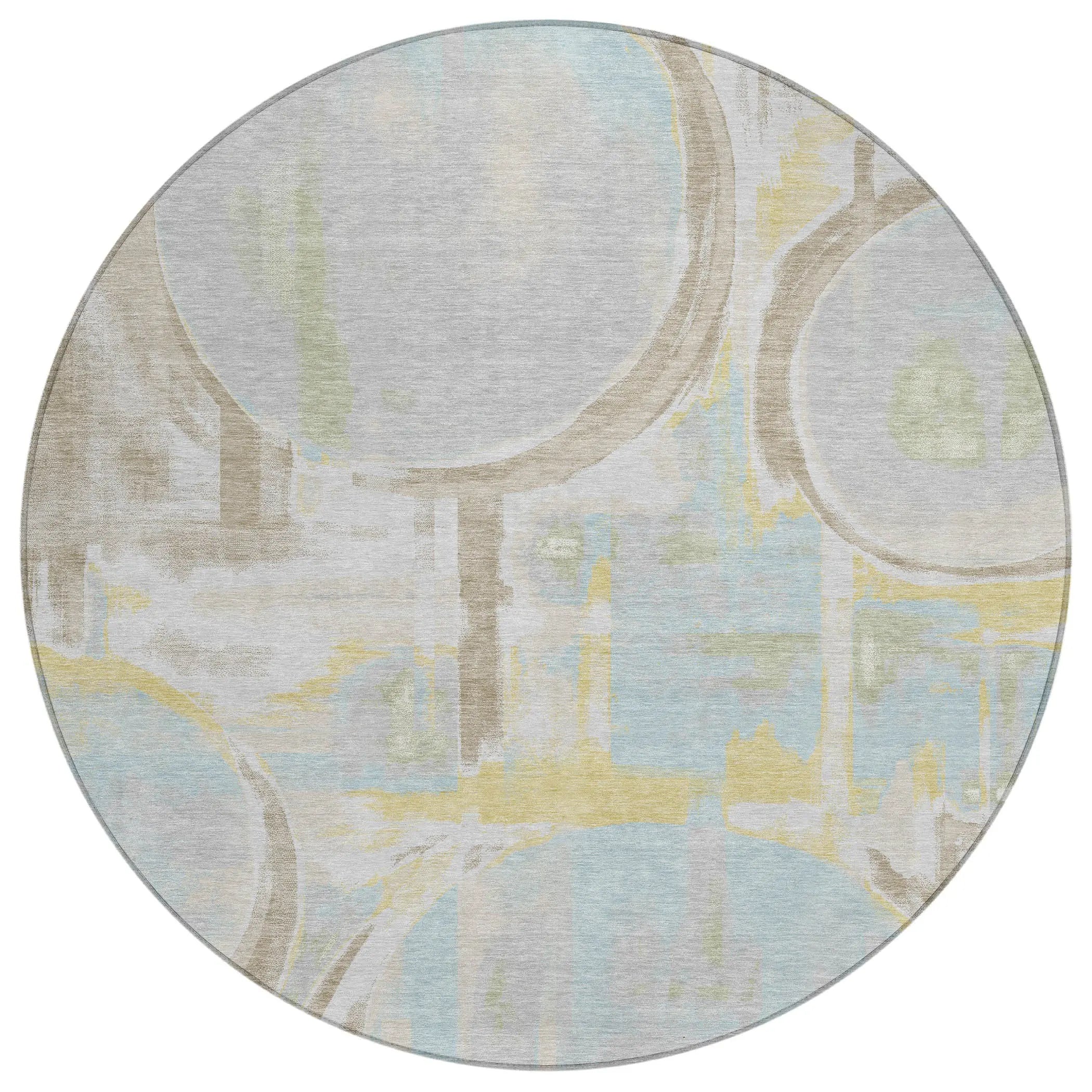 8' Silver And Gray Round Abstract Washable Indoor Outdoor Area Rug Homeroots Outdoor
