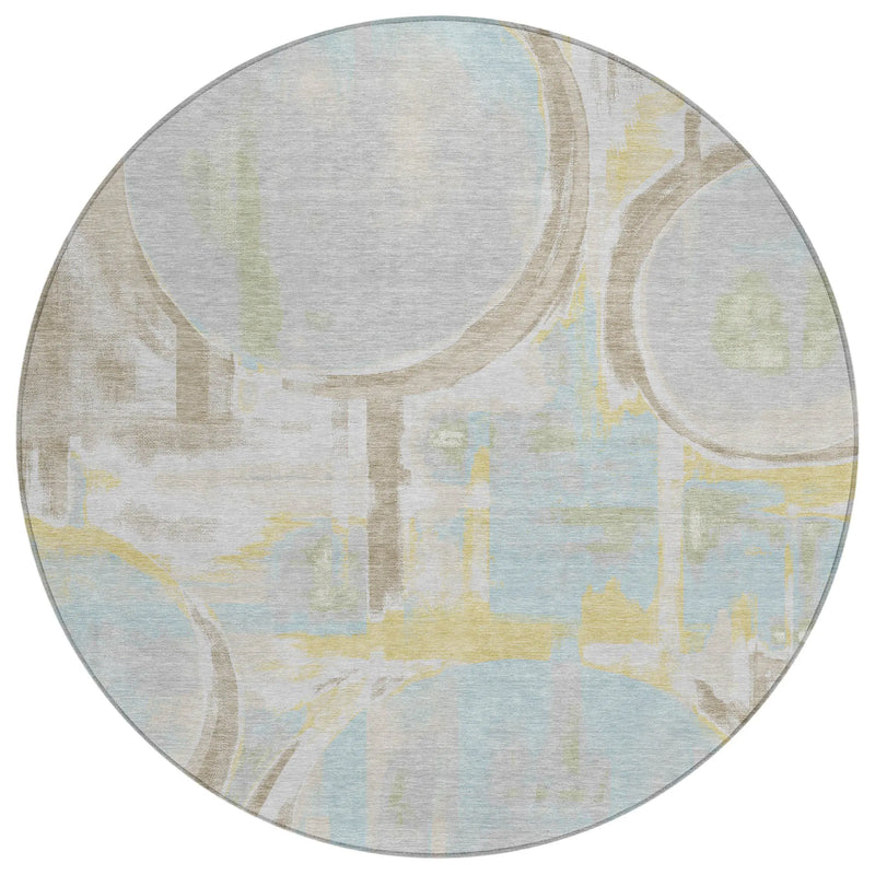 8' Silver And Gray Round Abstract Washable Indoor Outdoor Area Rug Homeroots Outdoor