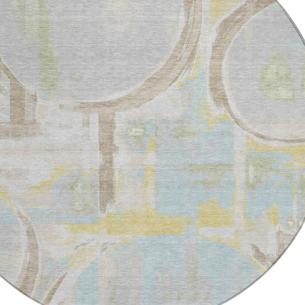 8' Silver And Gray Round Abstract Washable Indoor Outdoor Area Rug Homeroots Outdoor
