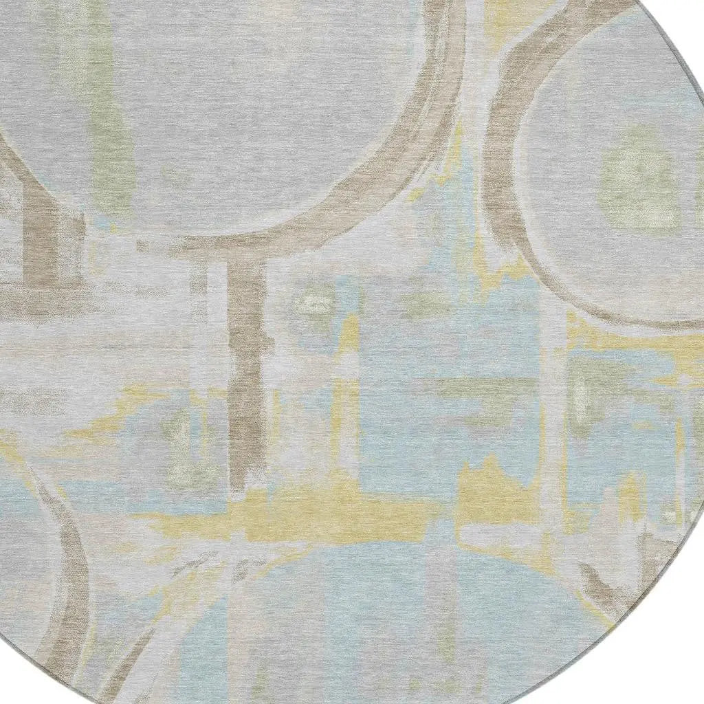 8' Silver And Gray Round Abstract Washable Indoor Outdoor Area Rug Homeroots Outdoor