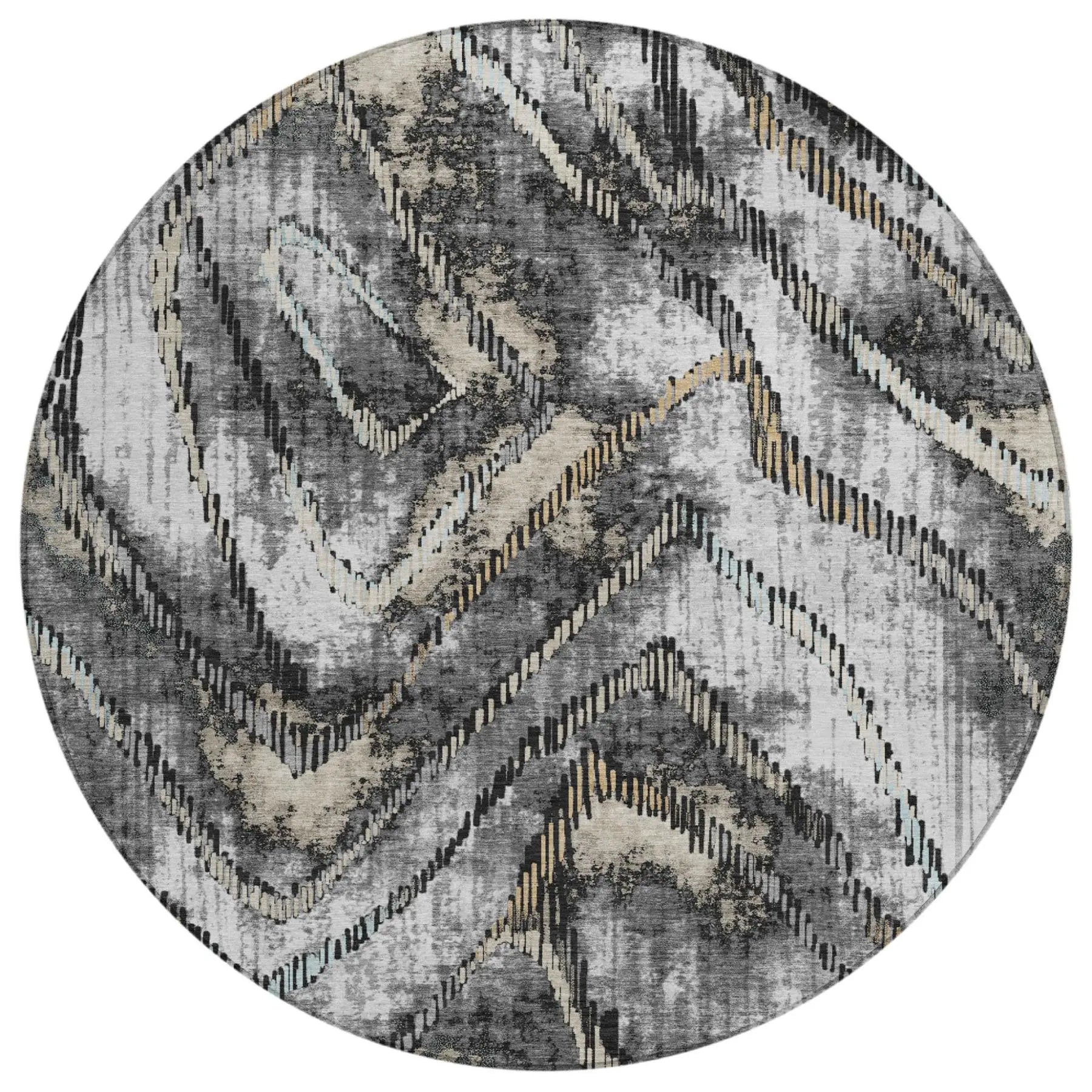 8' Silver And Gray Round Abstract Washable Indoor Outdoor Area Rug Homeroots Outdoor