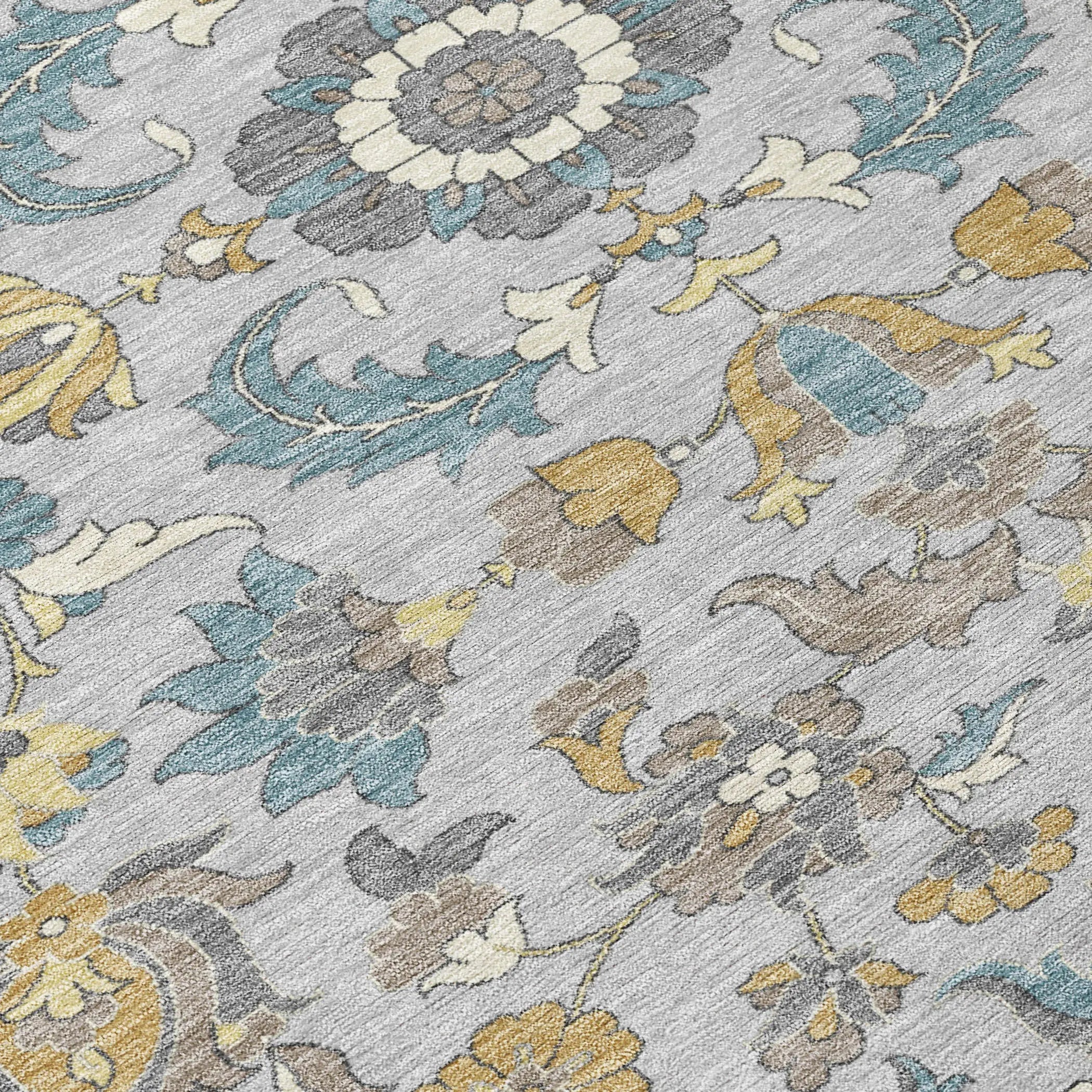 8' Silver And Gray Round Floral Medallion Washable Indoor Outdoor Area Rug Homeroots Outdoor