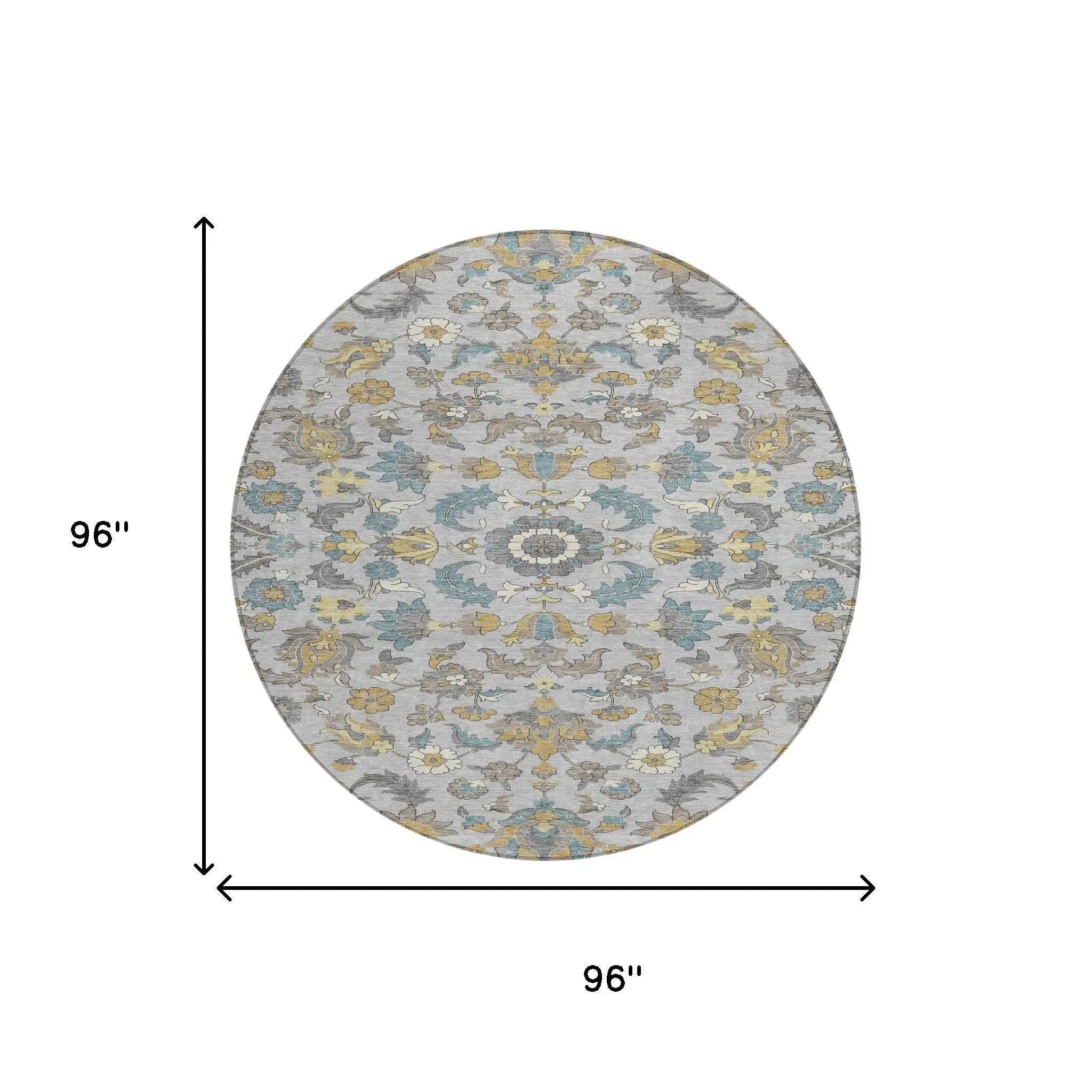 8' Silver And Gray Round Floral Medallion Washable Indoor Outdoor Area Rug Homeroots Outdoor