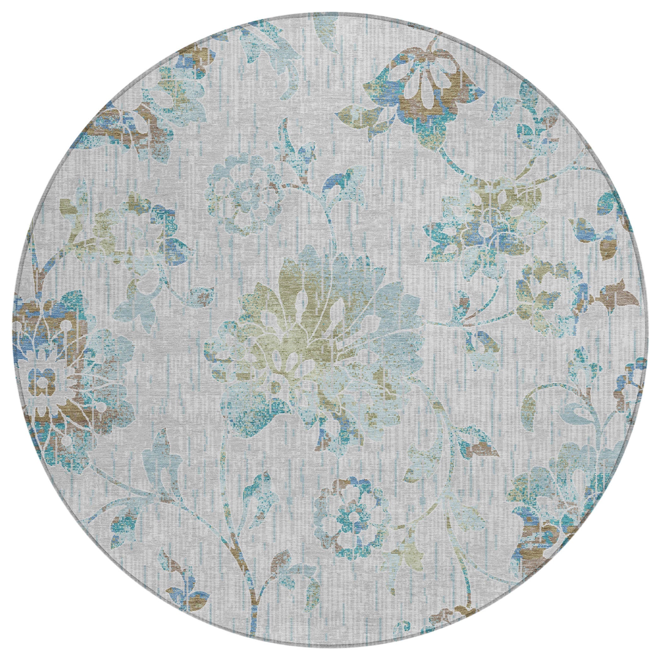 8' Silver And Gray Round Floral Washable Indoor Outdoor Area Rug Homeroots Outdoor