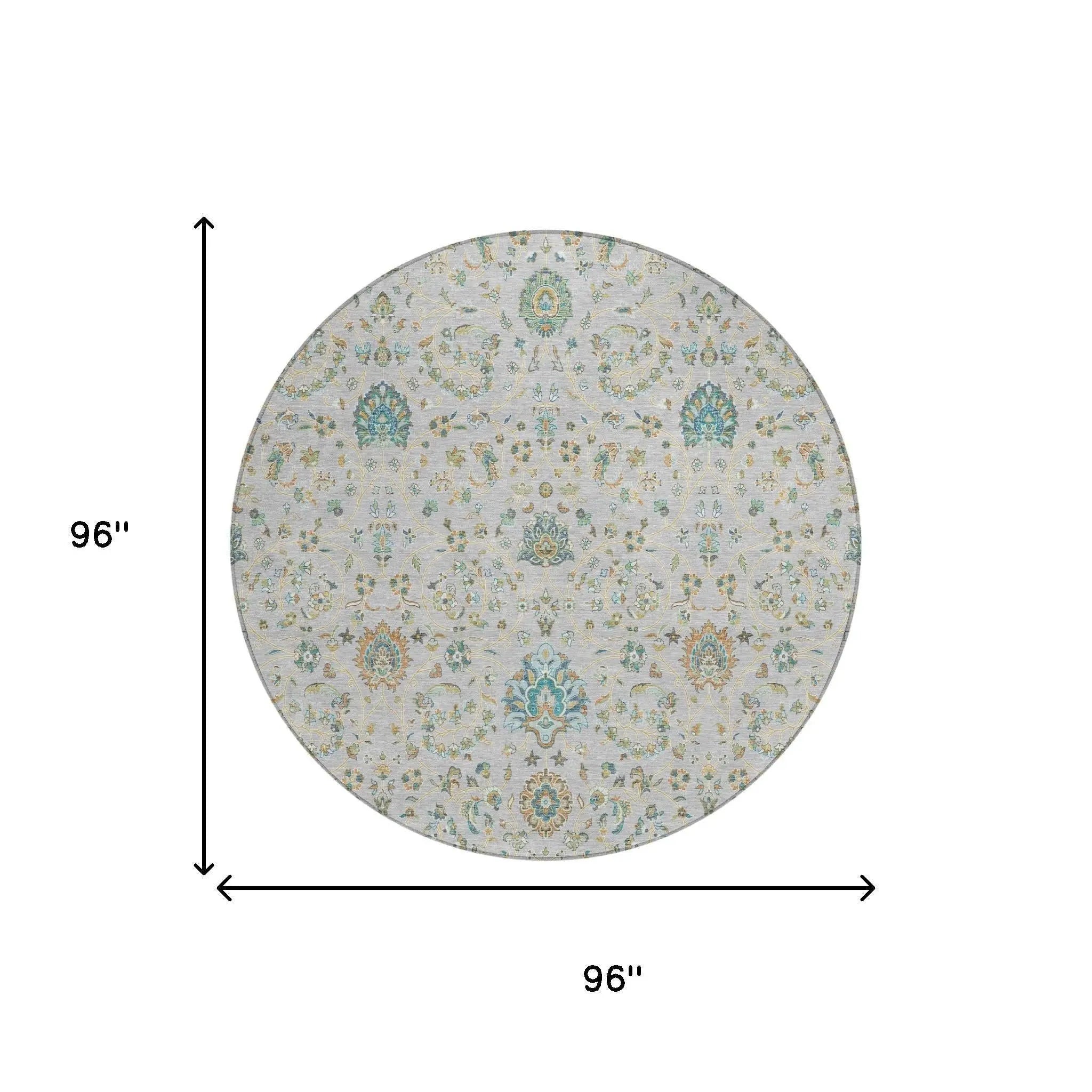 8' Silver And Gray Round Floral Washable Indoor Outdoor Area Rug Homeroots Outdoor