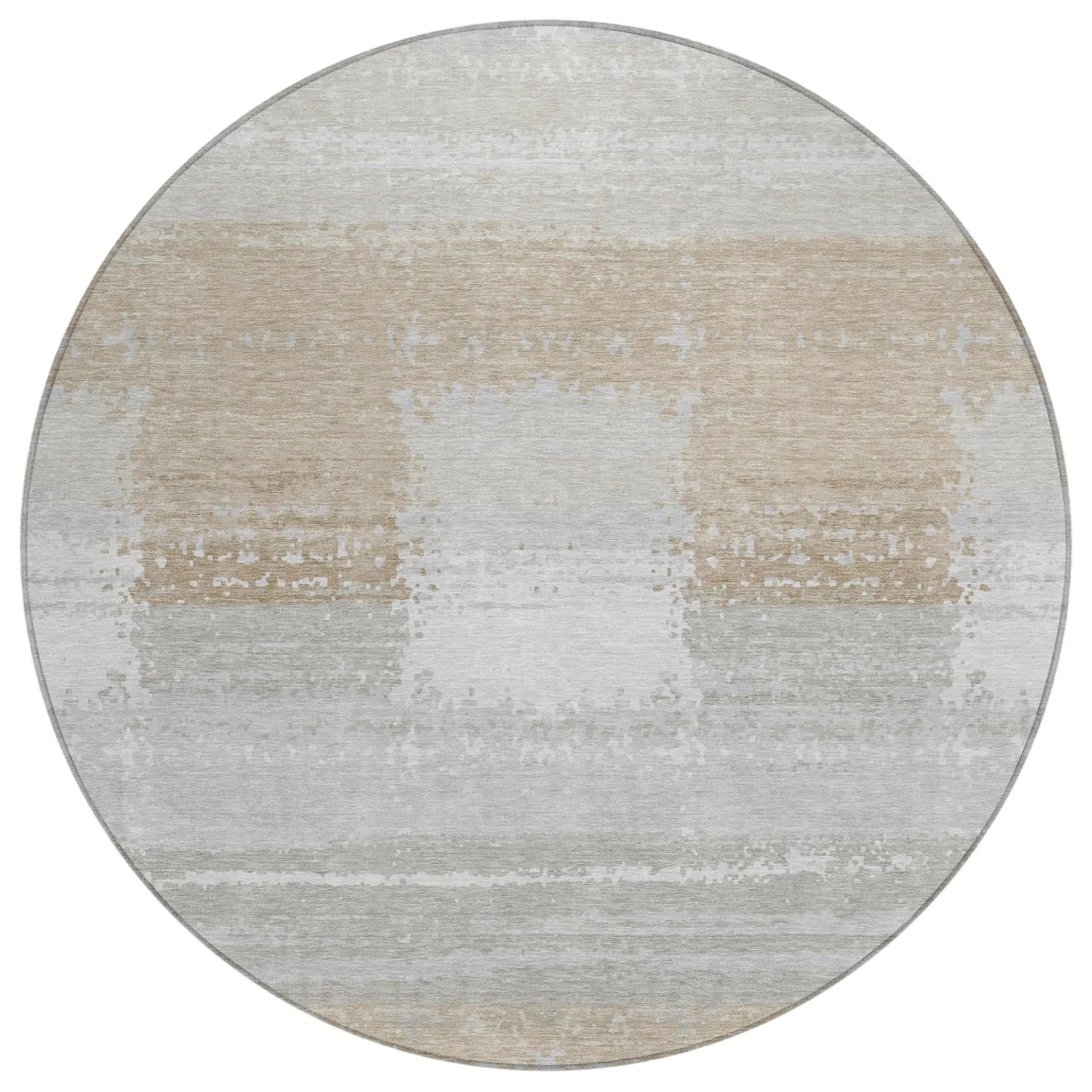 8' Silver And Gray Round Geometric Washable Indoor Outdoor Area Rug Homeroots Outdoor