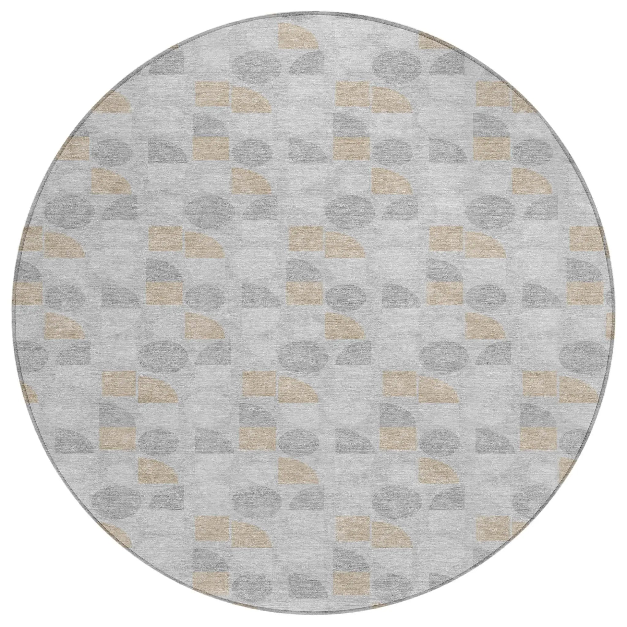 8' Silver And Gray Round Geometric Washable Indoor Outdoor Area Rug Homeroots Outdoor