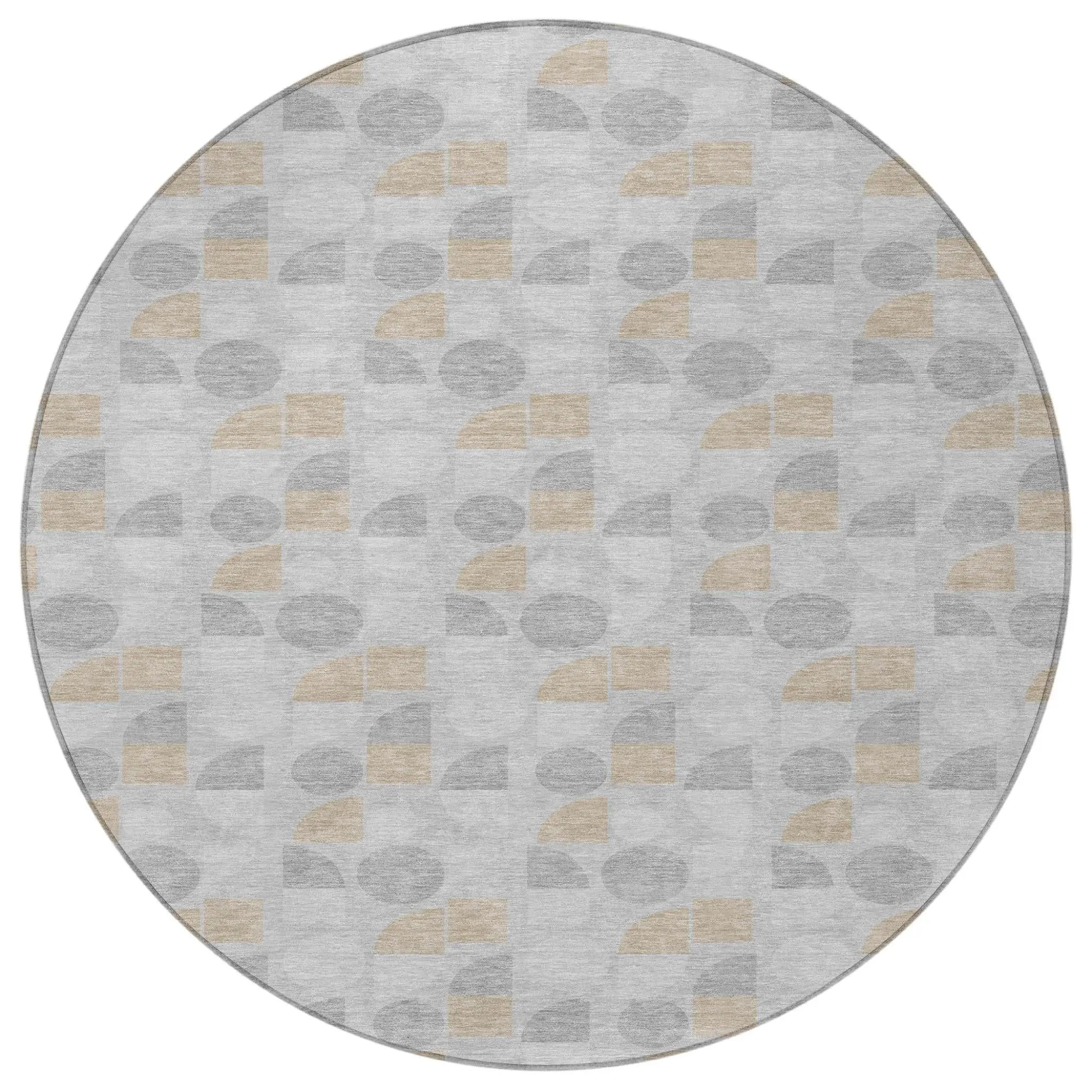 8' Silver And Gray Round Geometric Washable Indoor Outdoor Area Rug Homeroots Outdoor