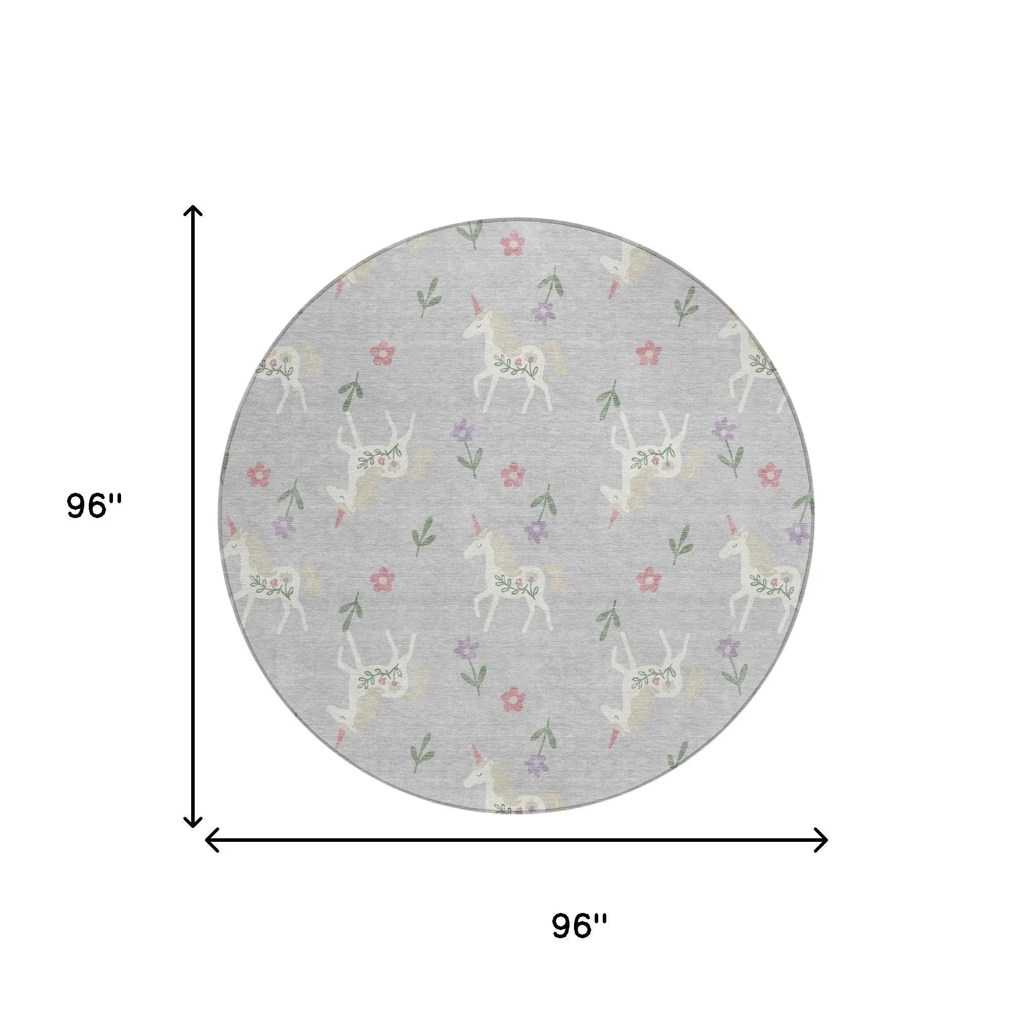 8' Silver And Ivory Round Floral Washable Indoor Outdoor Area Rug Homeroots Outdoor