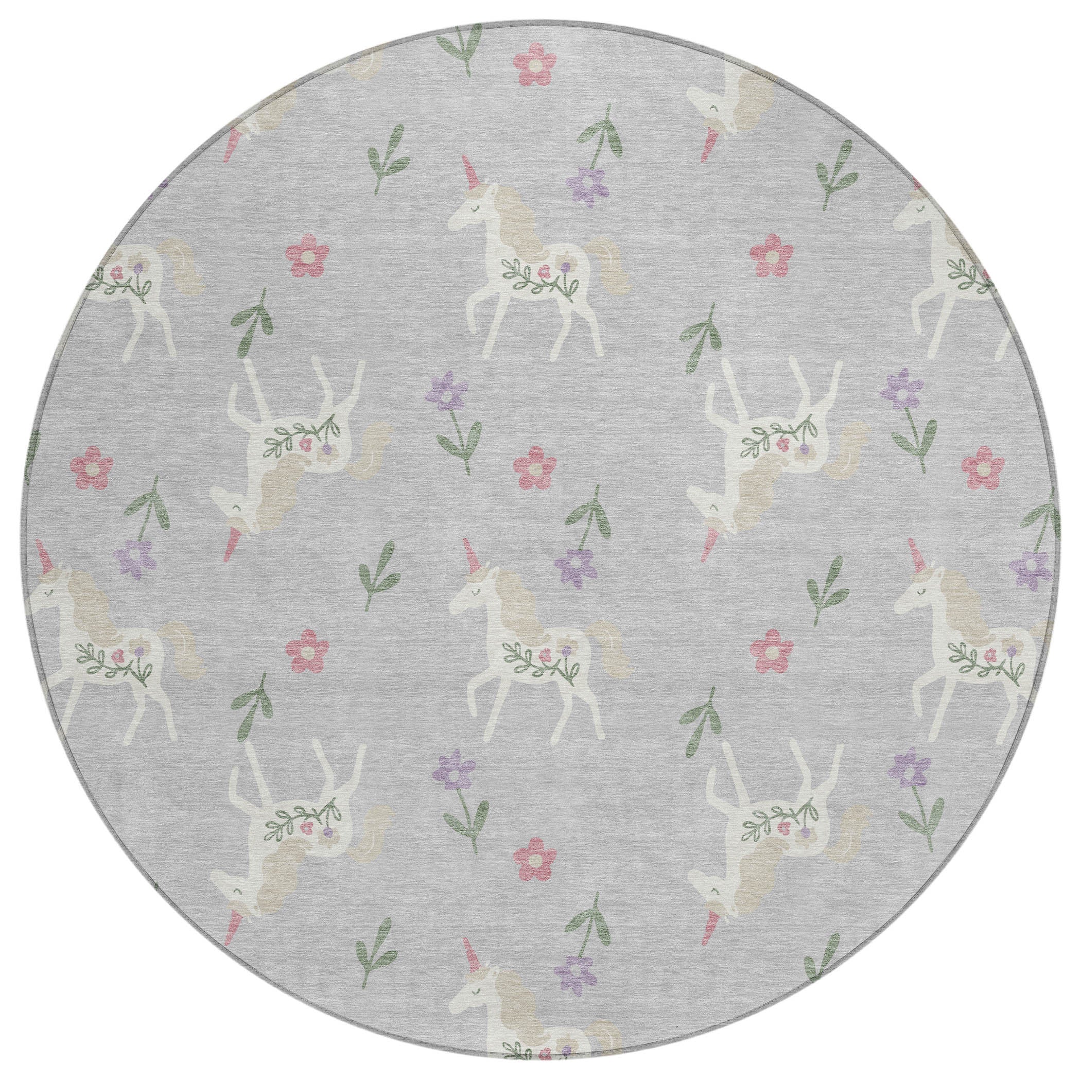 8' Silver And Ivory Round Floral Washable Indoor Outdoor Area Rug Homeroots Outdoor