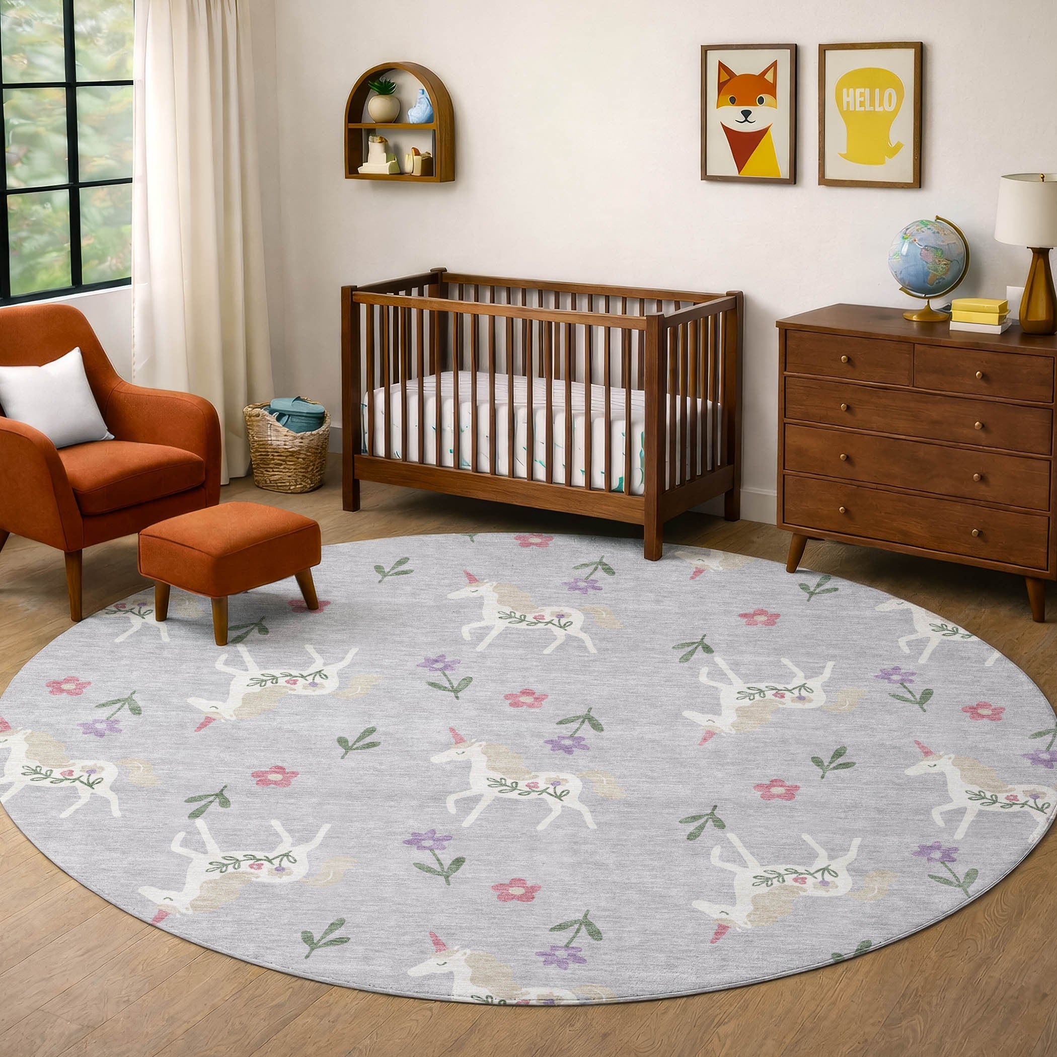 8' Silver And Ivory Round Floral Washable Indoor Outdoor Area Rug Homeroots Outdoor