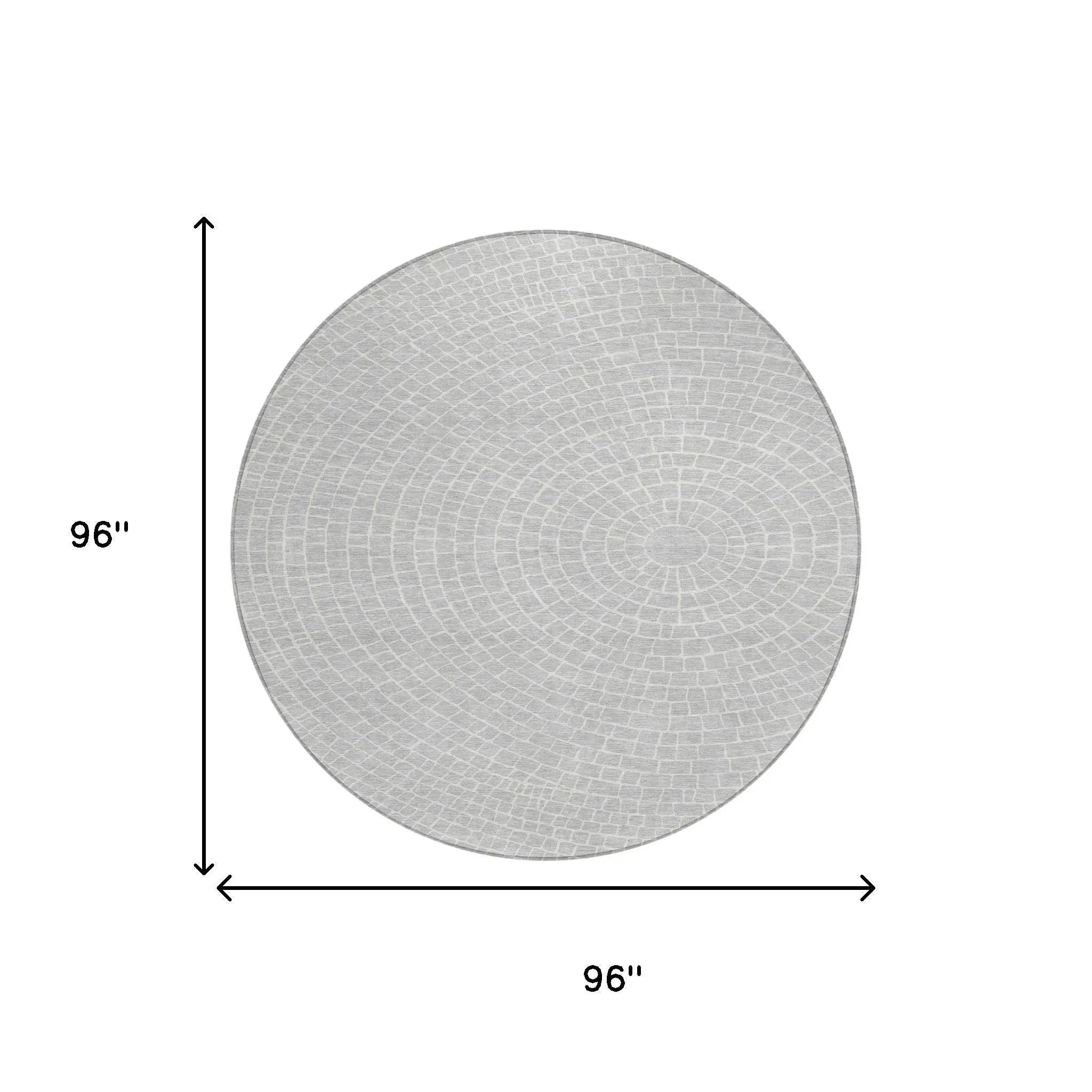 8' Silver And Ivory Round Geometric Washable Indoor Outdoor Area Rug Homeroots Outdoor