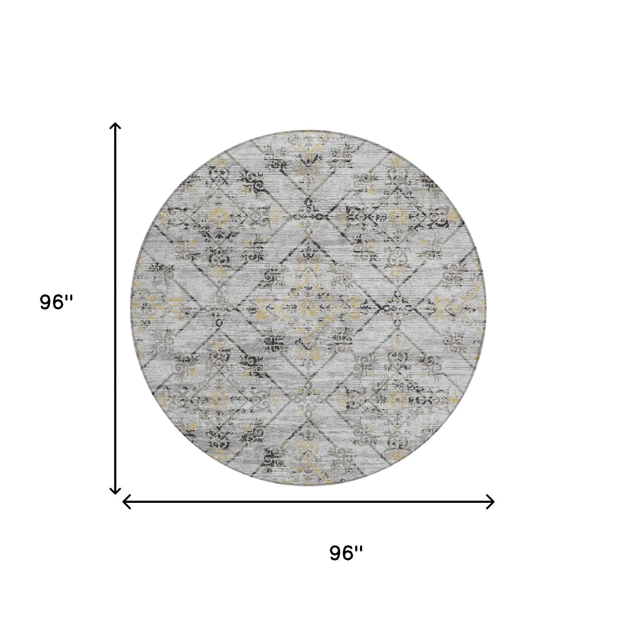 8' Silver And Ivory Round Geometric Washable Indoor Outdoor Area Rug Homeroots Outdoor