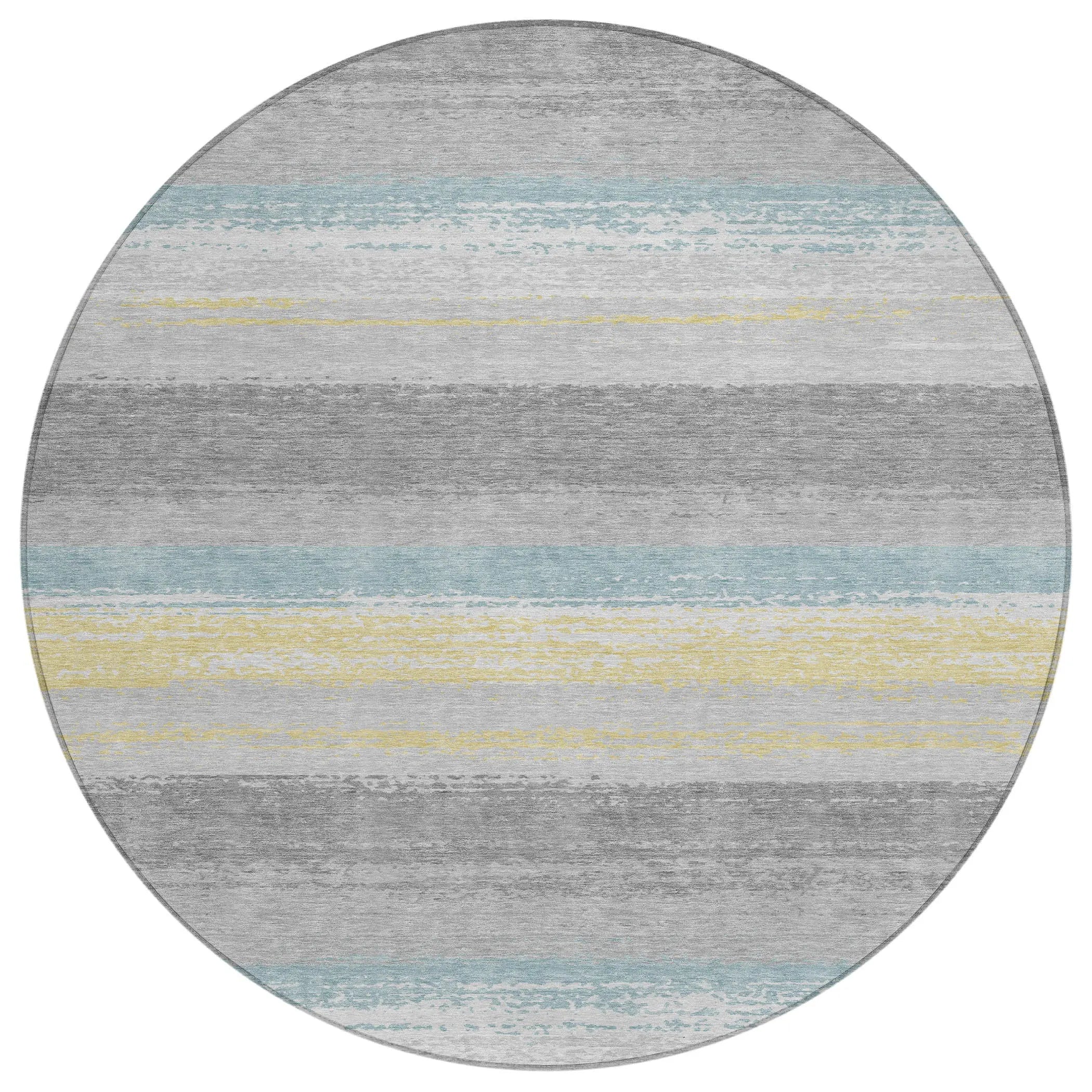 8' Silver And Taupe Round Striped Washable Indoor Outdoor Area Rug Homeroots Outdoor