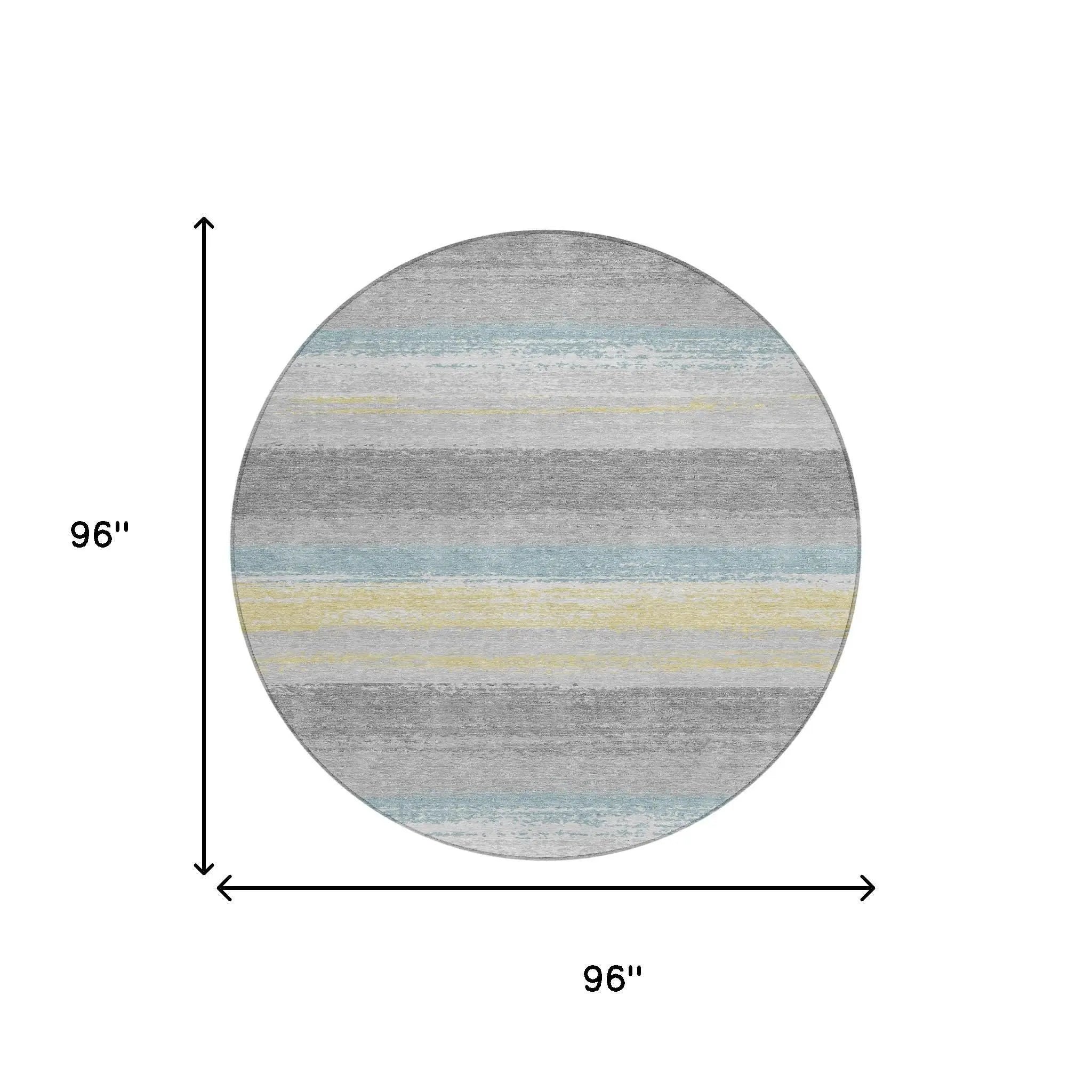 8' Silver And Taupe Round Striped Washable Indoor Outdoor Area Rug Homeroots Outdoor