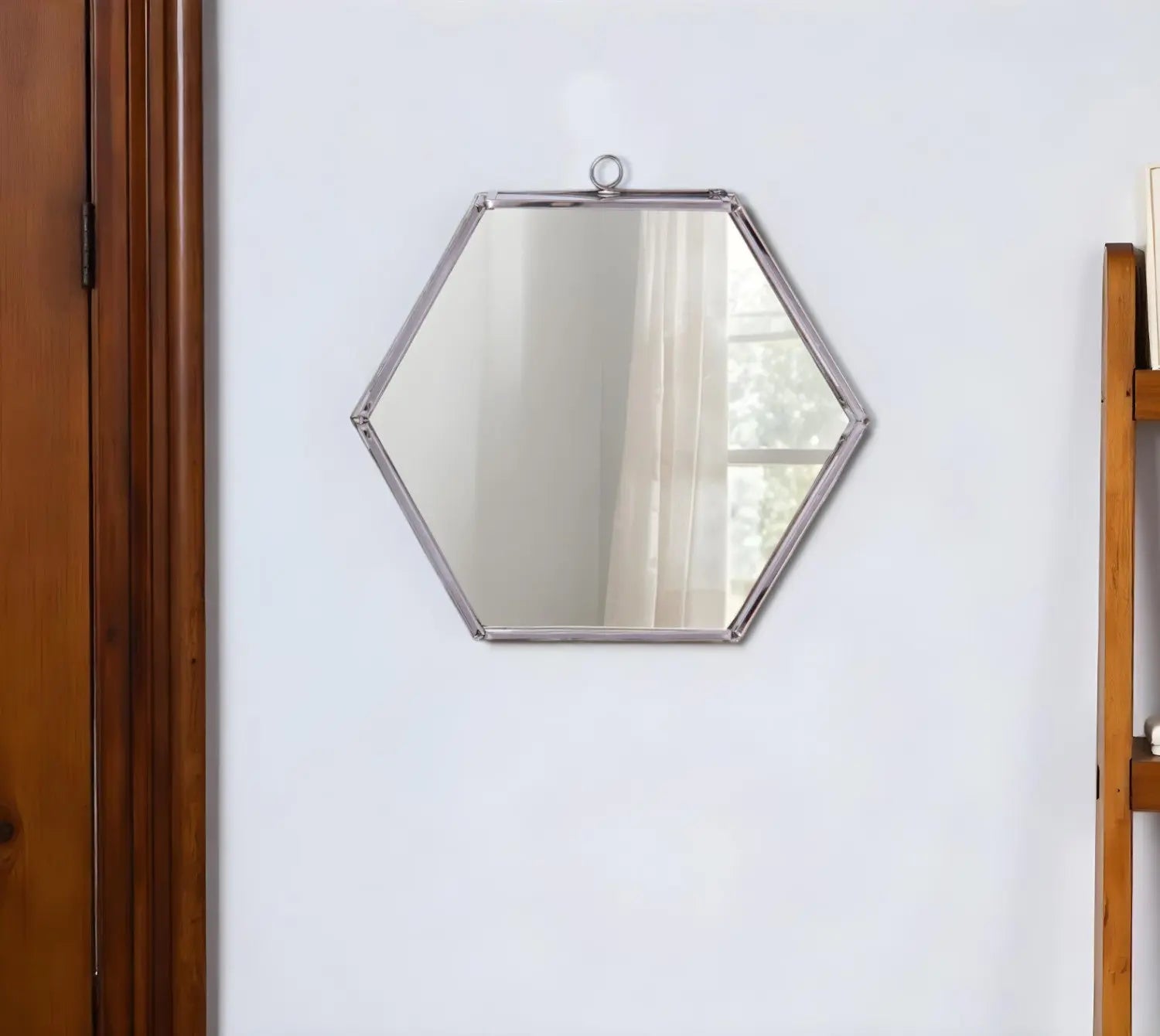 8" Silver Hexagon Steel Framed Accent Mirror Homeroots Bed & Bath