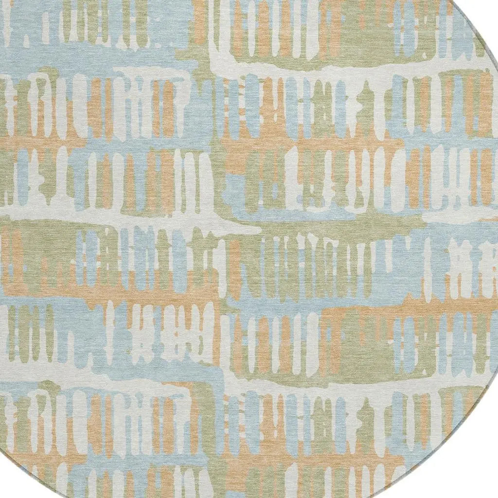 8' Sky Blue And Beige Round Abstract Washable Indoor Outdoor Area Rug Homeroots Outdoor