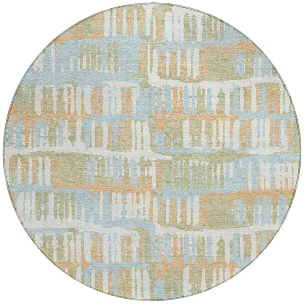 8' Sky Blue And Beige Round Abstract Washable Indoor Outdoor Area Rug Homeroots Outdoor