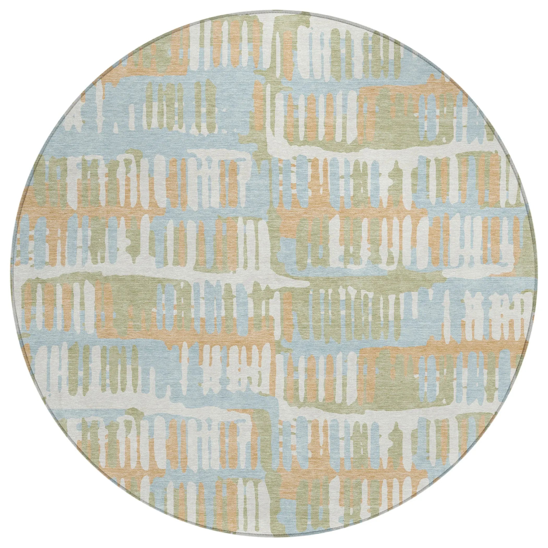 8' Sky Blue And Beige Round Abstract Washable Indoor Outdoor Area Rug Homeroots Outdoor