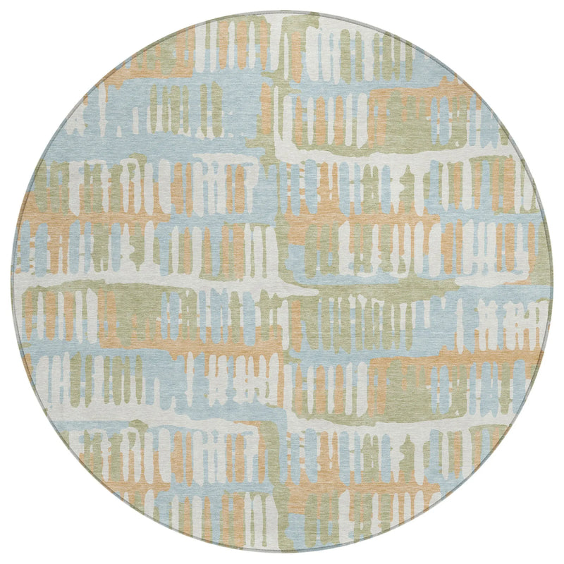 8' Sky Blue And Beige Round Abstract Washable Indoor Outdoor Area Rug Homeroots Outdoor
