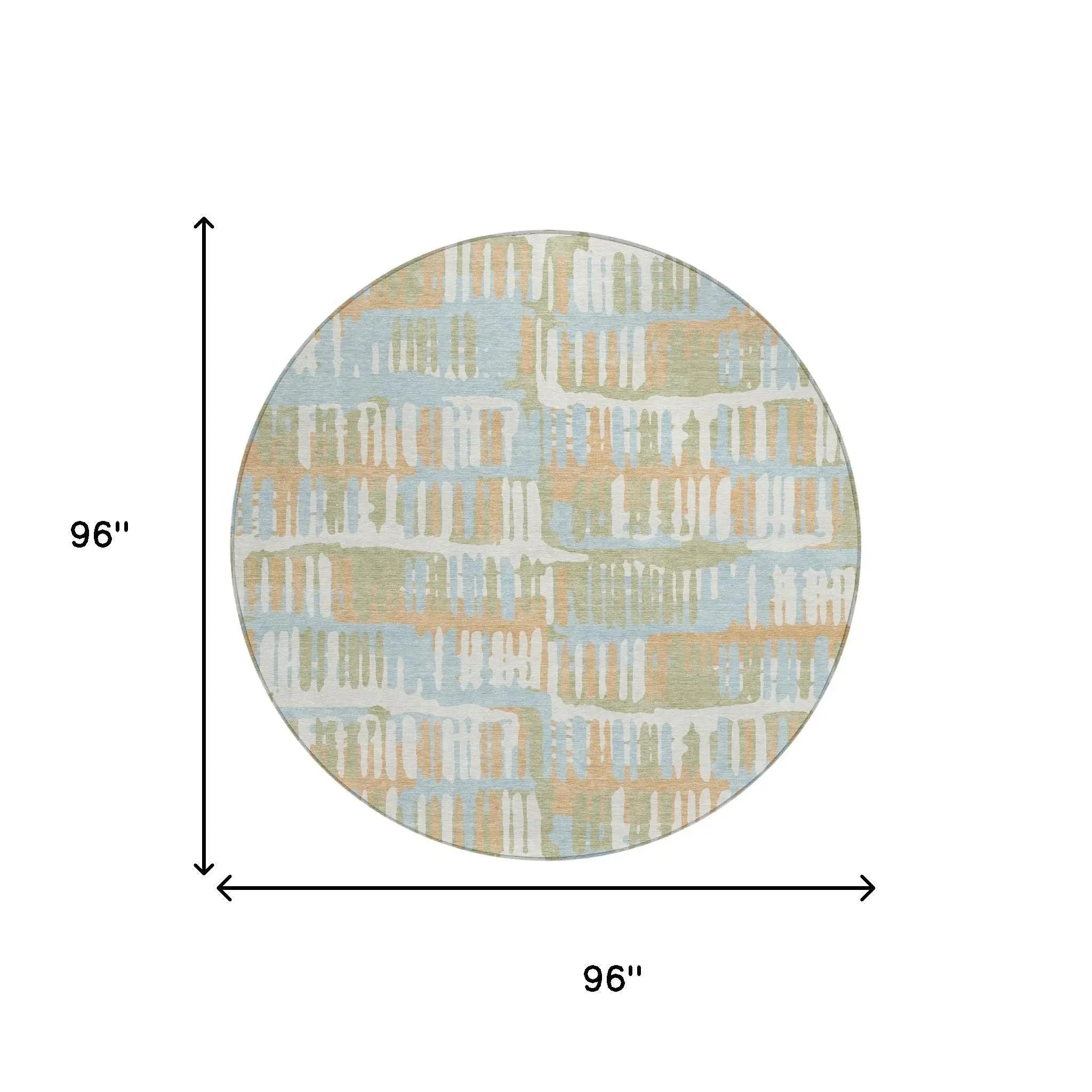 8' Sky Blue And Beige Round Abstract Washable Indoor Outdoor Area Rug Homeroots Outdoor