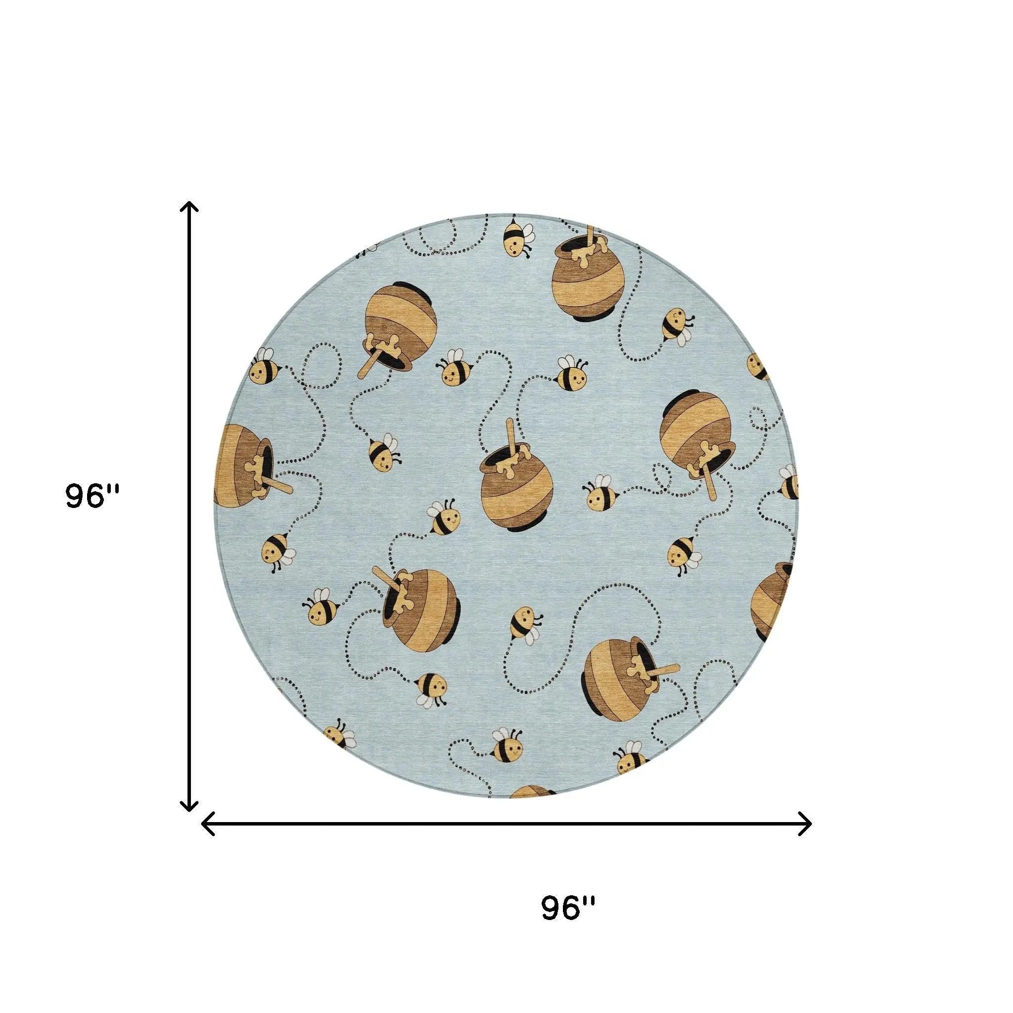 8' Sky Blue And Beige Round Geometric Washable Indoor Outdoor Area Rug Homeroots Outdoor
