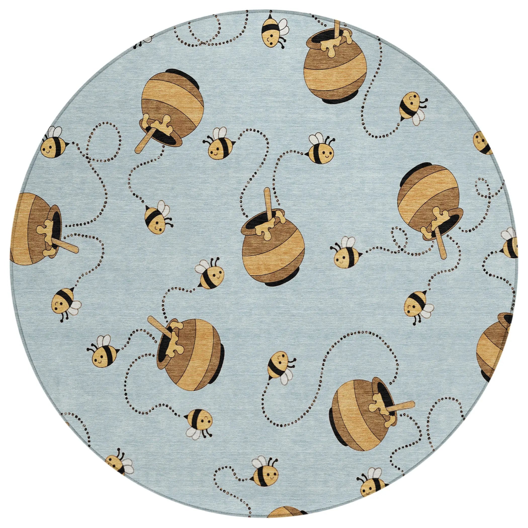 8' Sky Blue And Beige Round Geometric Washable Indoor Outdoor Area Rug Homeroots Outdoor