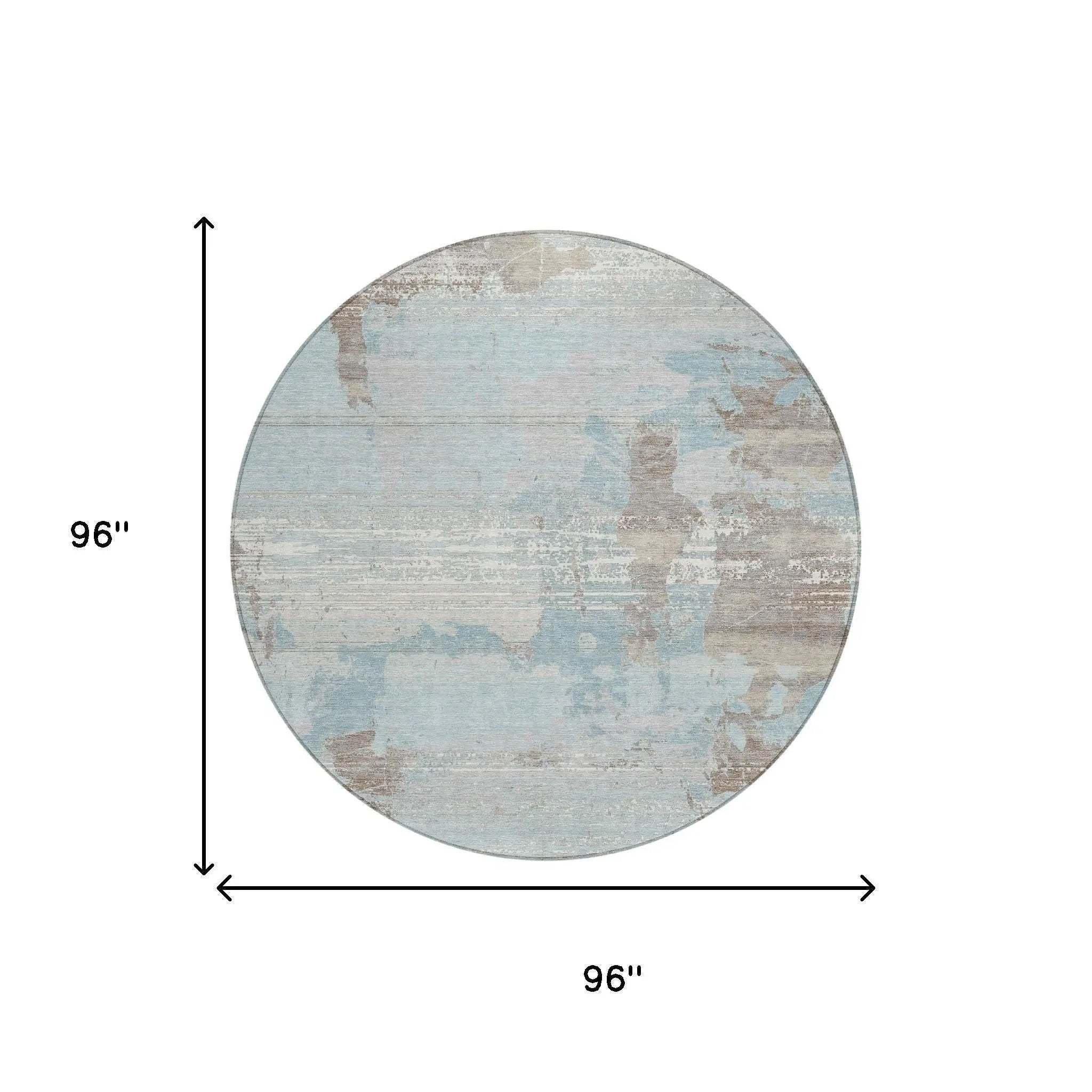 8' Sky Blue And Blue Round Abstract Washable Indoor Outdoor Area Rug Homeroots Outdoor