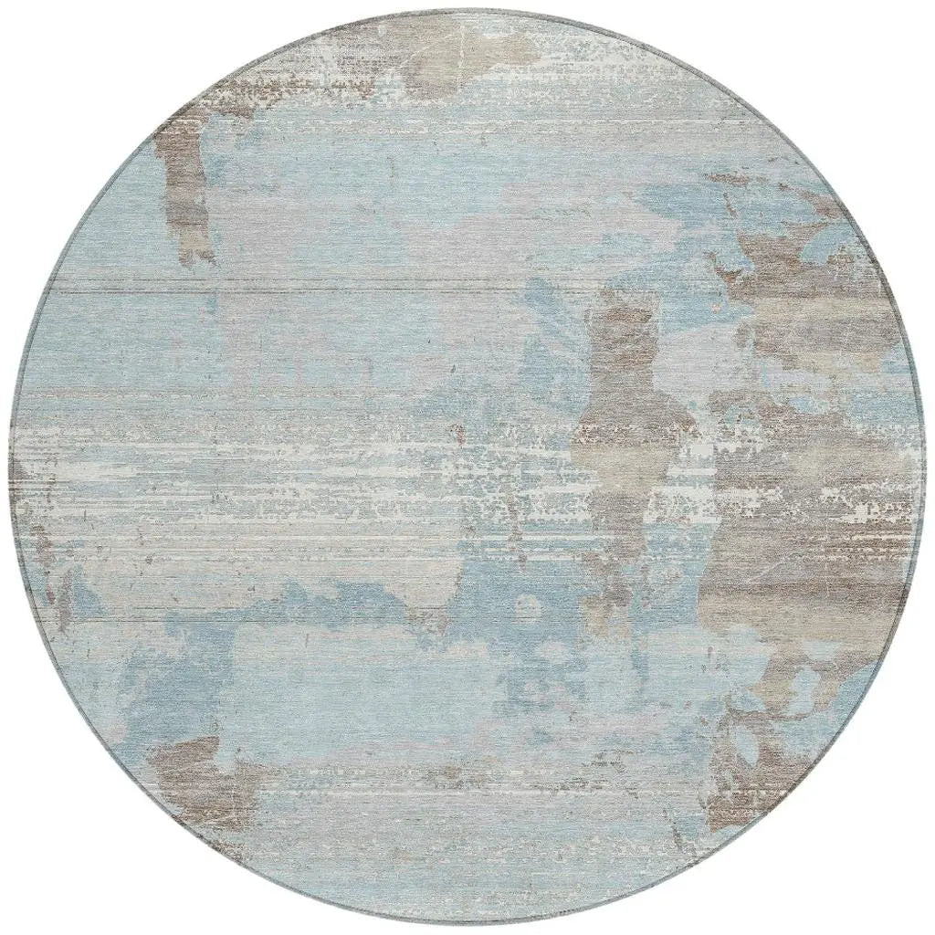 8' Sky Blue And Blue Round Abstract Washable Indoor Outdoor Area Rug Homeroots Outdoor