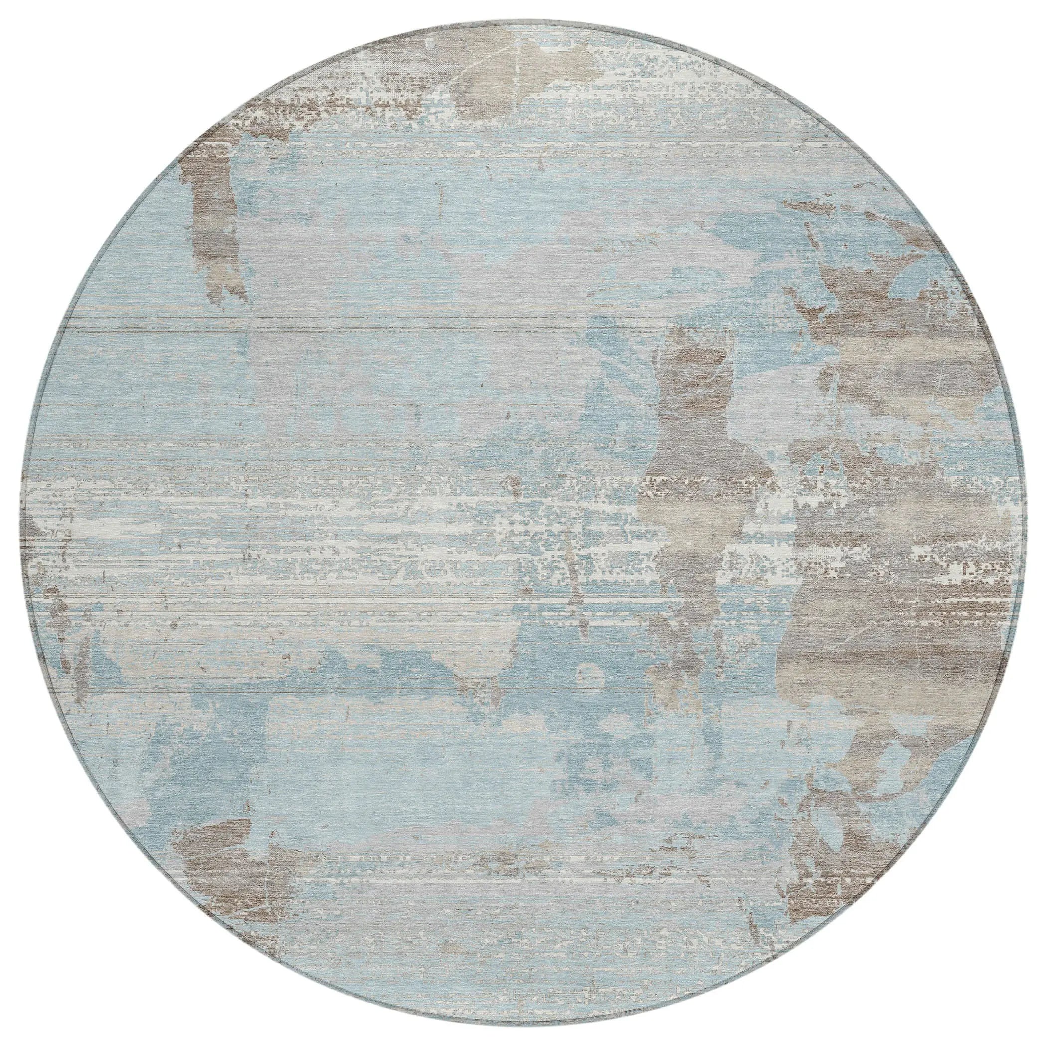 8' Sky Blue And Blue Round Abstract Washable Indoor Outdoor Area Rug Homeroots Outdoor