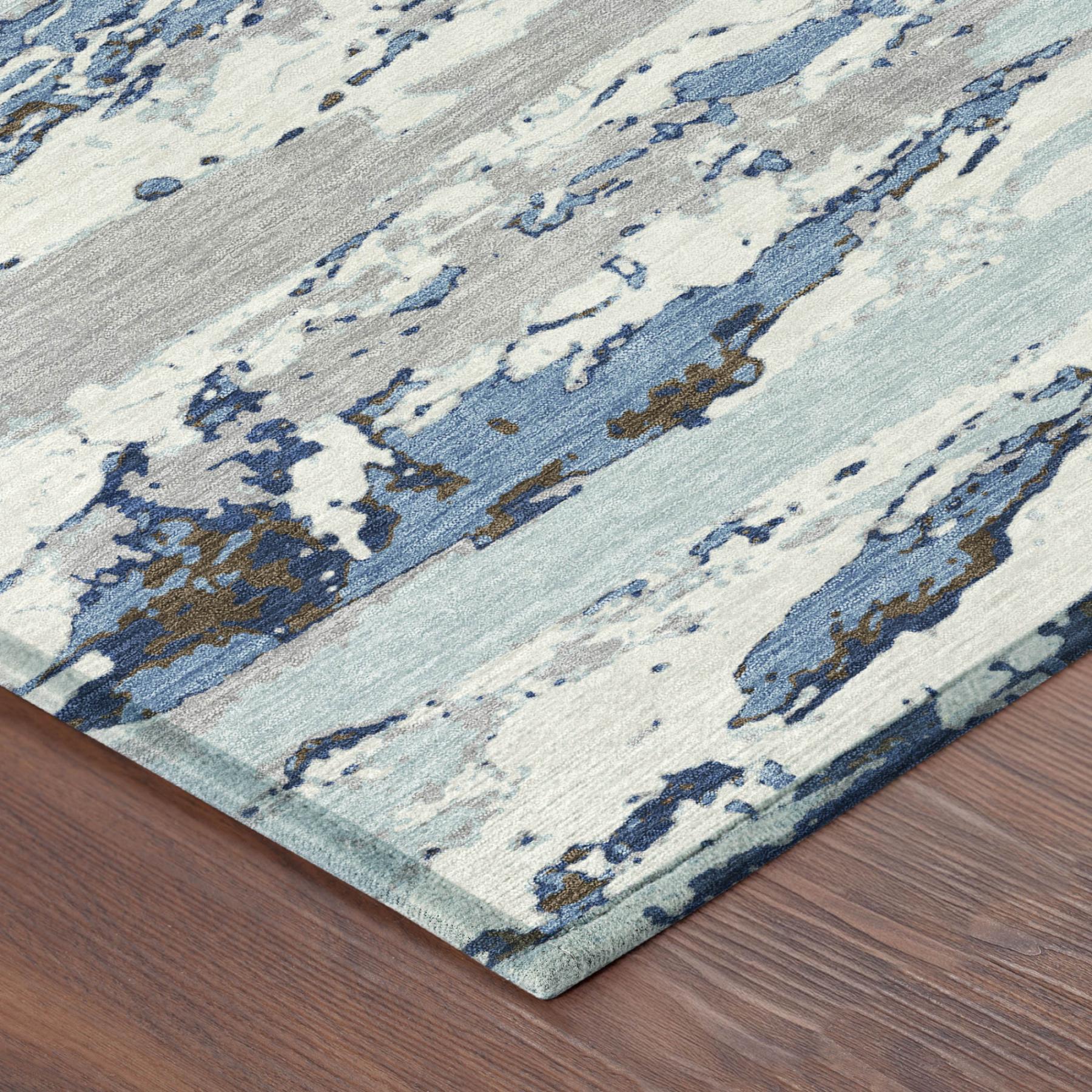 8' Sky Blue And Blue Round Abstract Washable Indoor Outdoor Area Rug Homeroots Outdoor