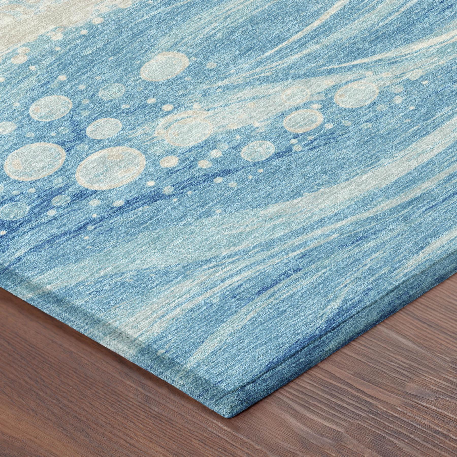 8' Sky Blue And Blue Round Abstract Washable Indoor Outdoor Area Rug Homeroots Outdoor