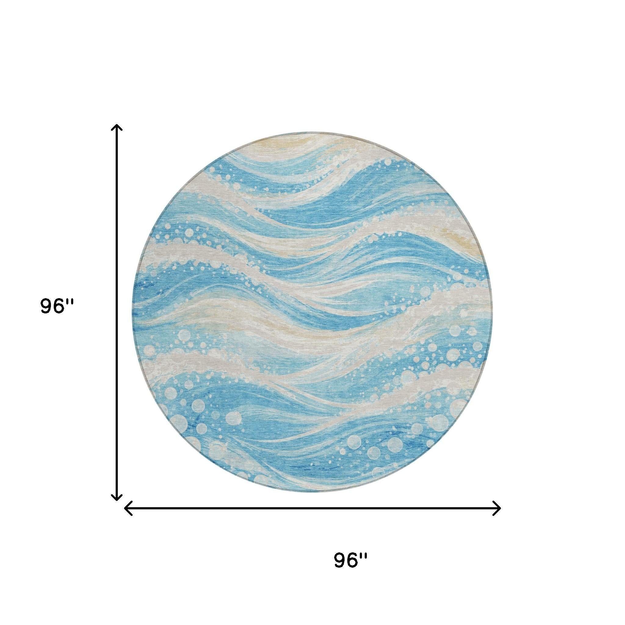 8' Sky Blue And Blue Round Abstract Washable Indoor Outdoor Area Rug Homeroots Outdoor