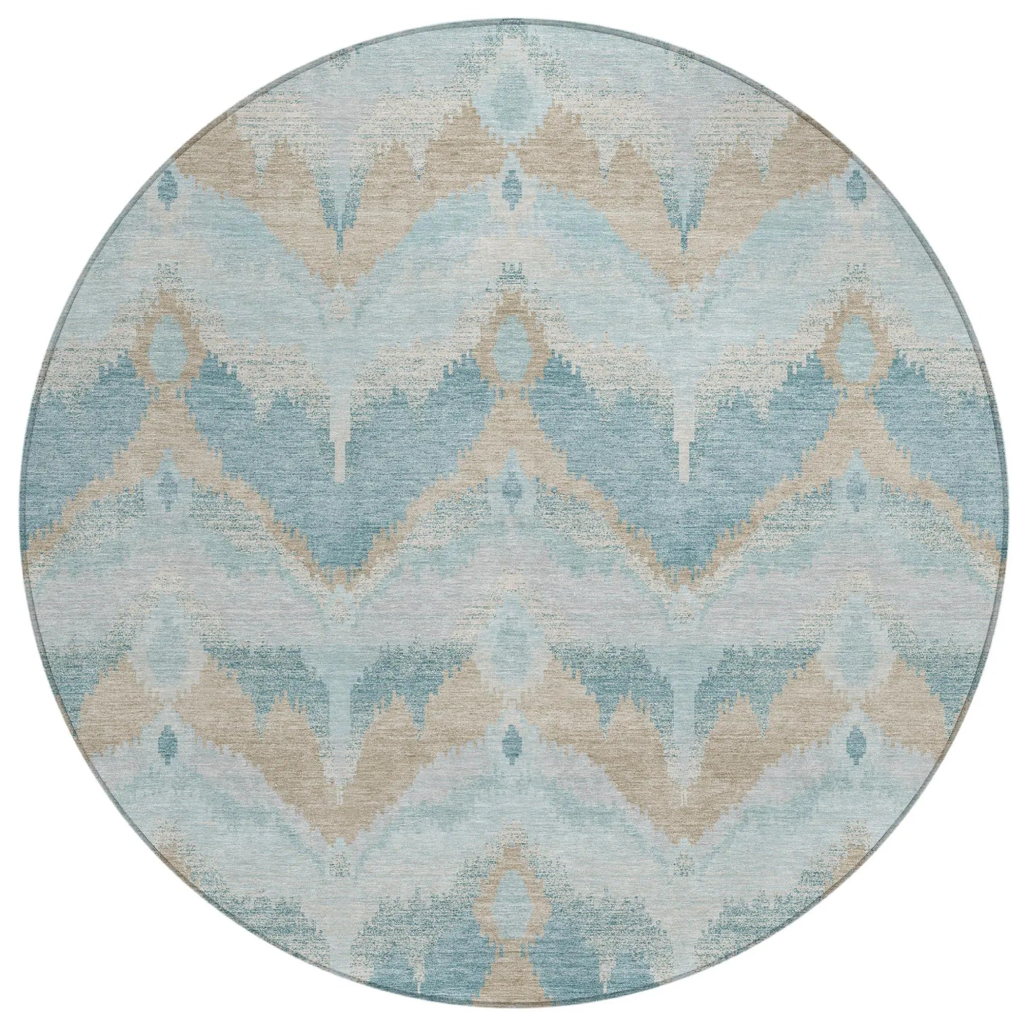 8' Sky Blue And Blue Round Abstract Washable Indoor Outdoor Area Rug Homeroots Outdoor
