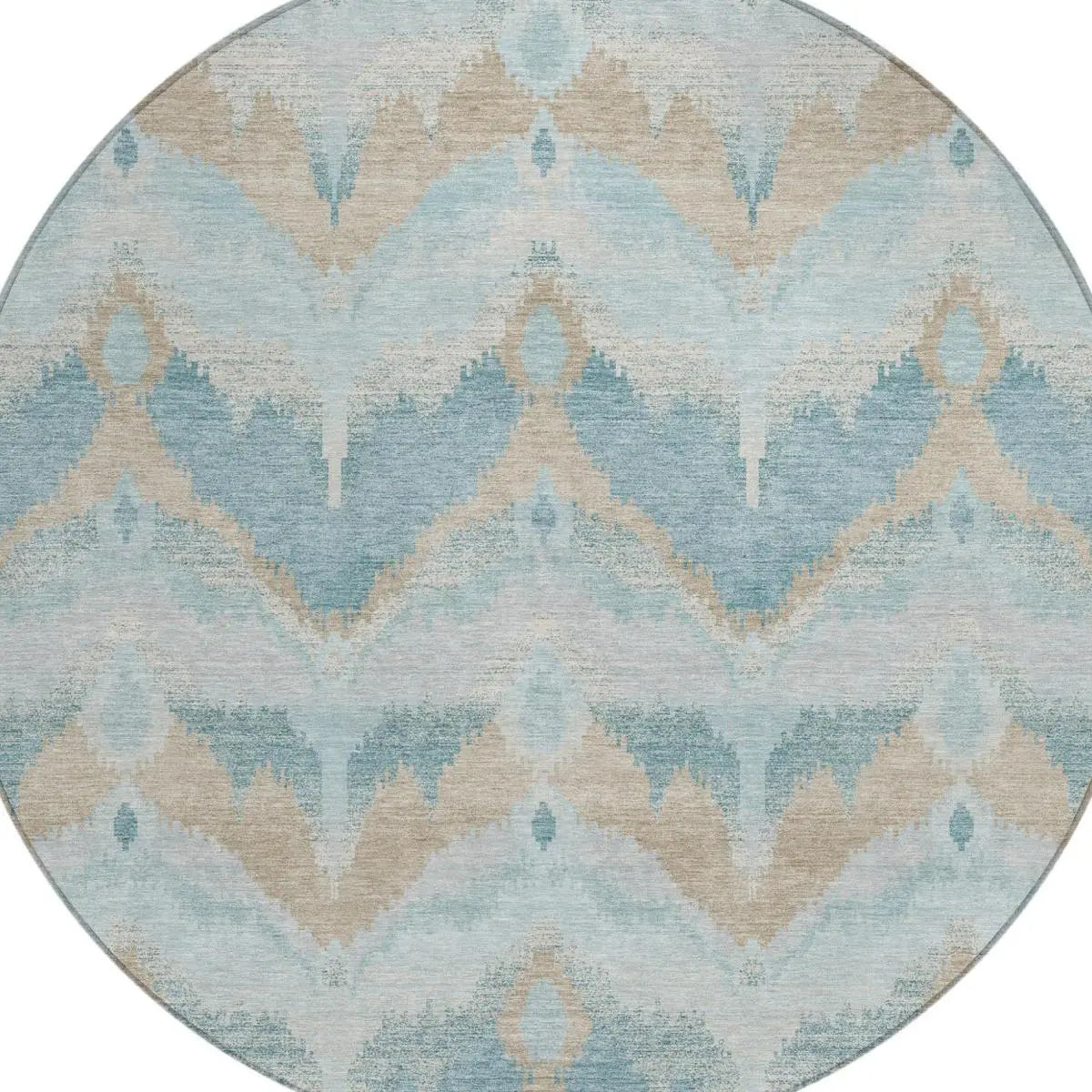 8' Sky Blue And Blue Round Abstract Washable Indoor Outdoor Area Rug Homeroots Outdoor
