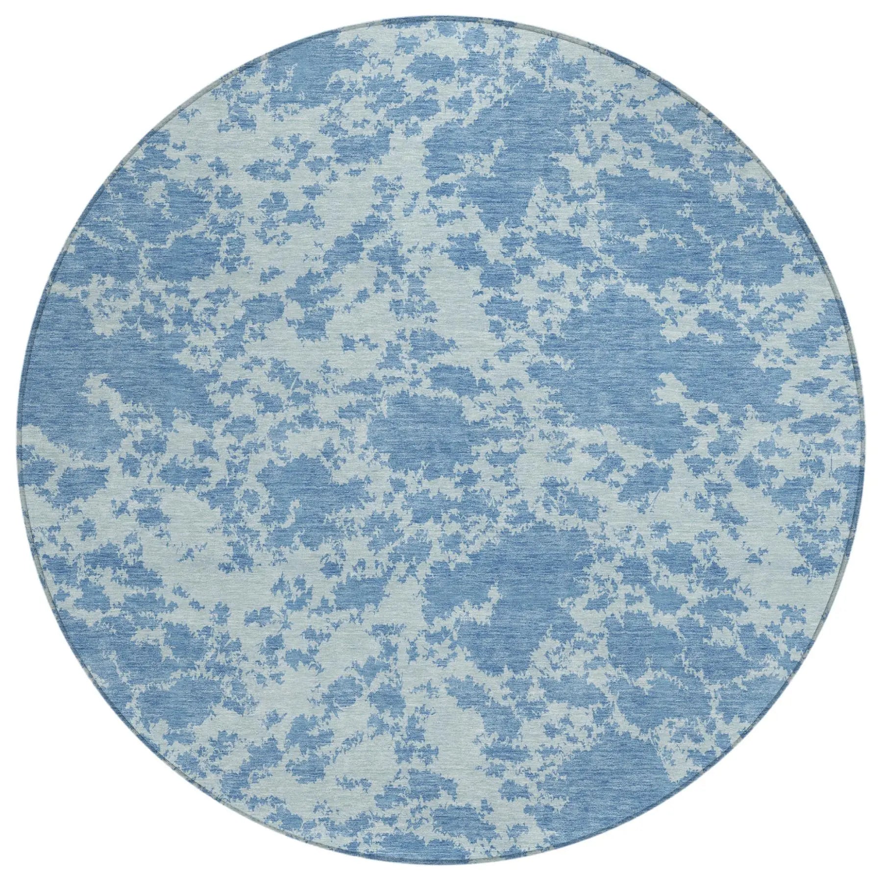 8' Sky Blue And Blue Round Abstract Washable Indoor Outdoor Area Rug Homeroots Outdoor