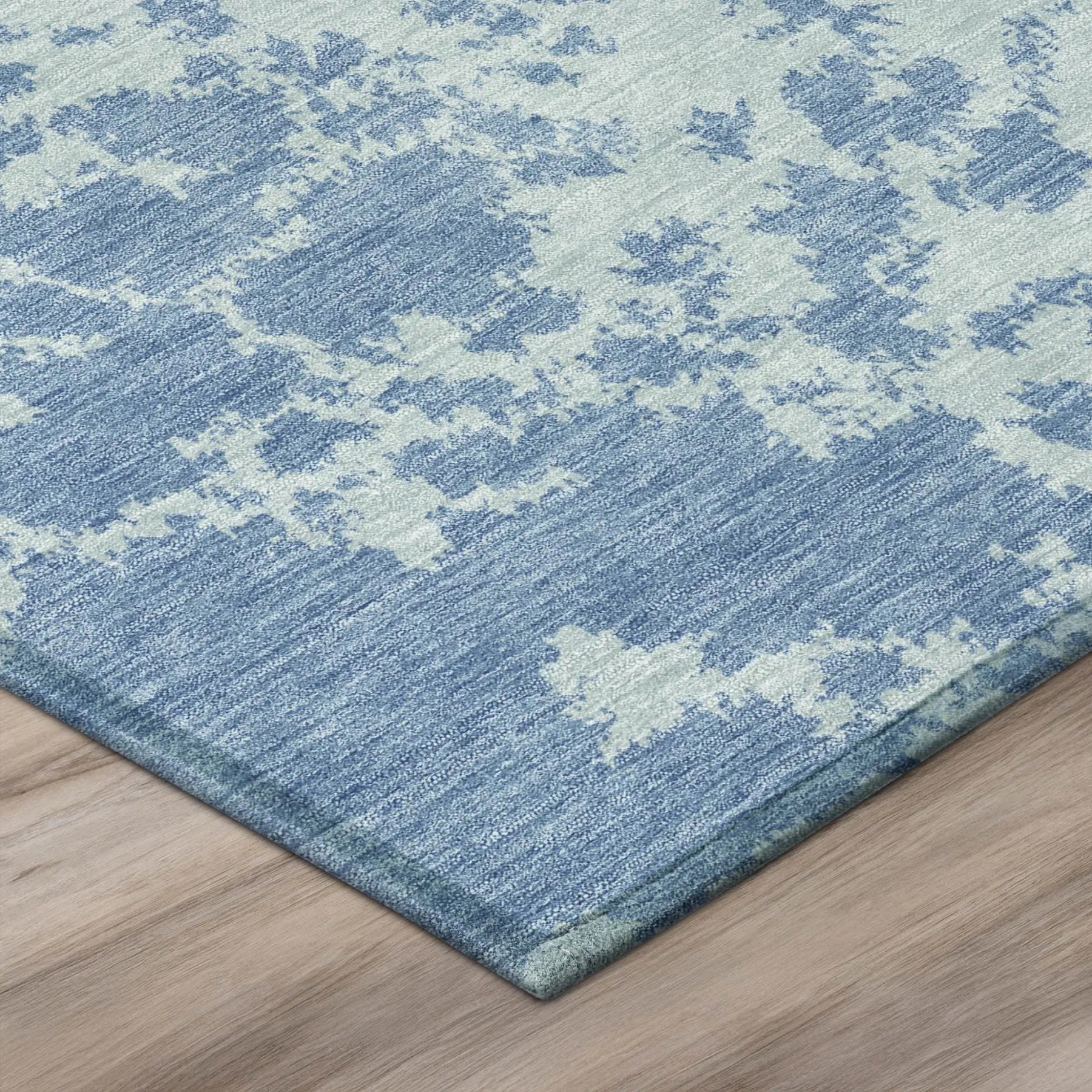 8' Sky Blue And Blue Round Abstract Washable Indoor Outdoor Area Rug Homeroots Outdoor