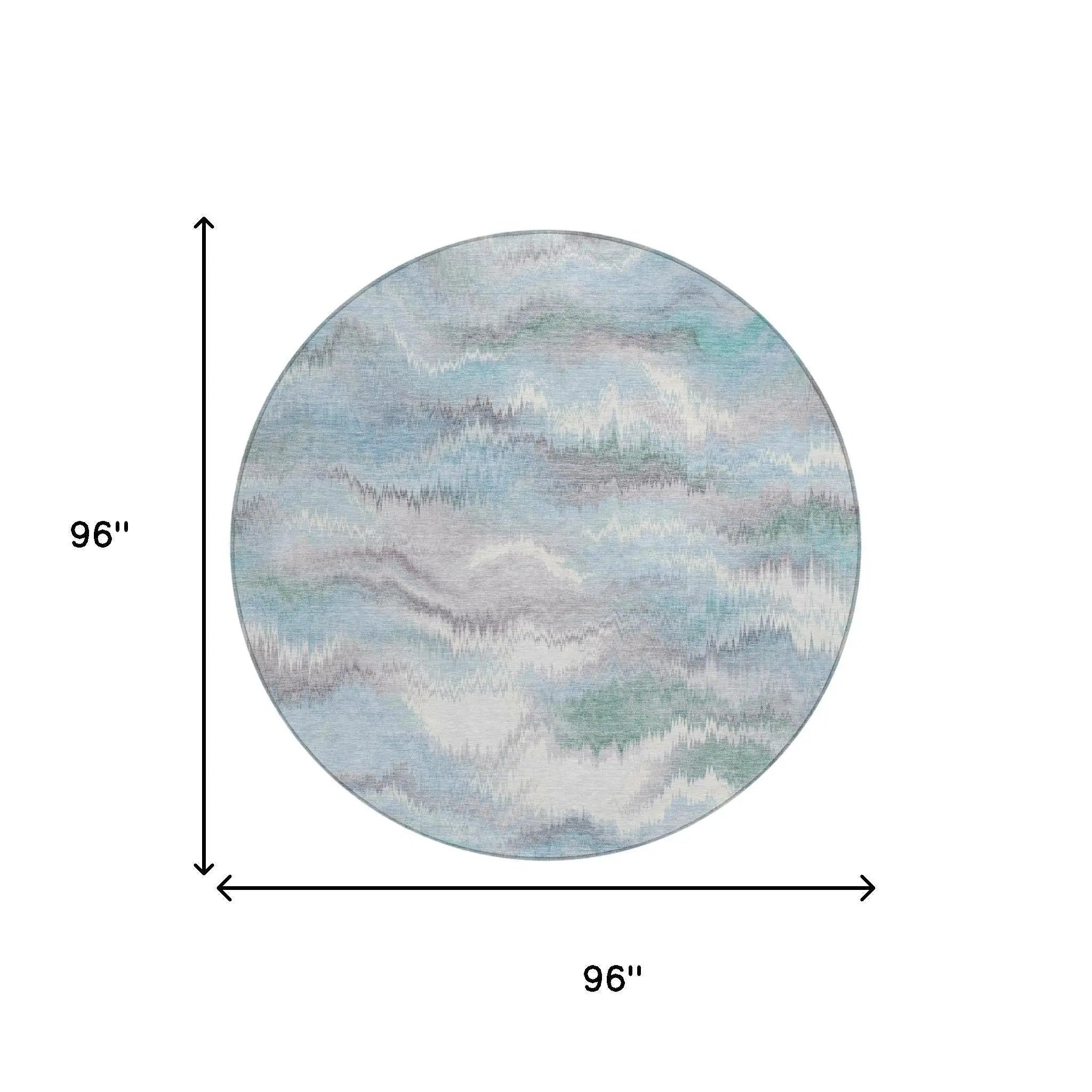 8' Sky Blue And Blue Round Abstract Washable Indoor Outdoor Area Rug Homeroots Outdoor