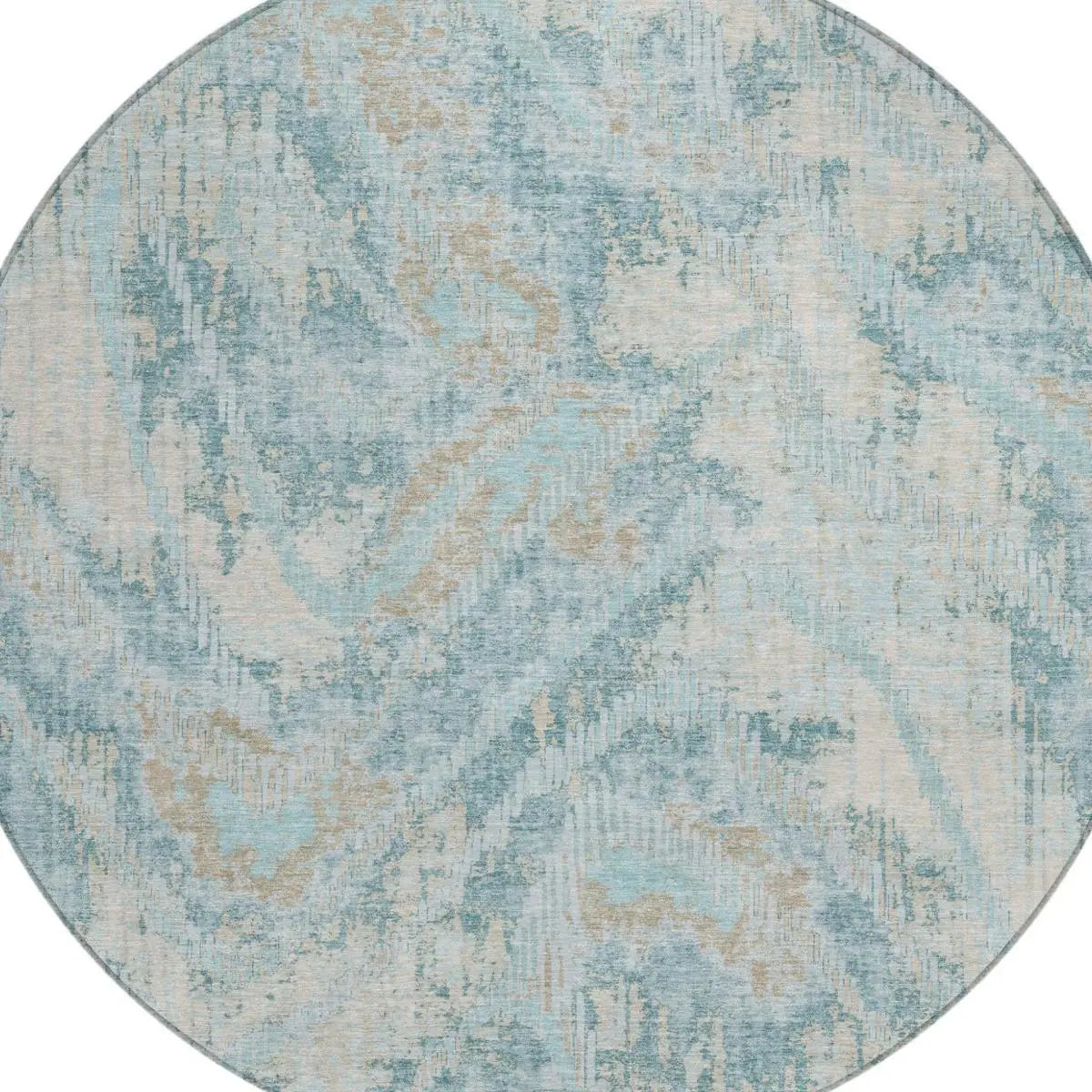 8' Sky Blue And Blue Round Abstract Washable Indoor Outdoor Area Rug Homeroots Outdoor
