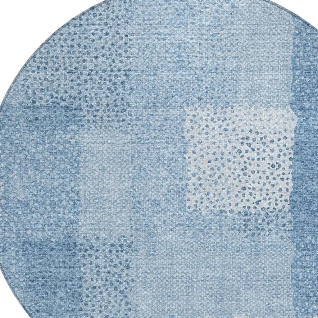 8' Sky Blue And Blue Round Abstract Washable Indoor Outdoor Area Rug Homeroots Outdoor