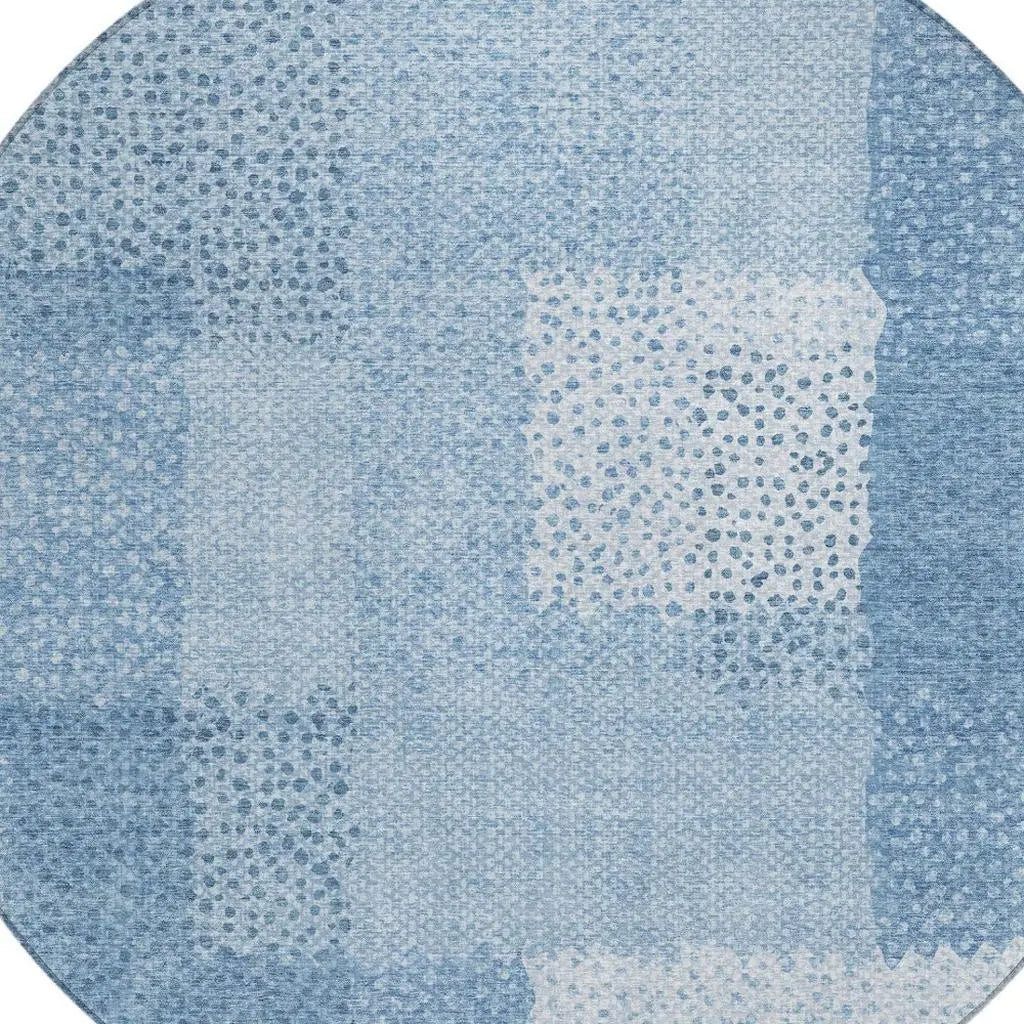 8' Sky Blue And Blue Round Abstract Washable Indoor Outdoor Area Rug Homeroots Outdoor
