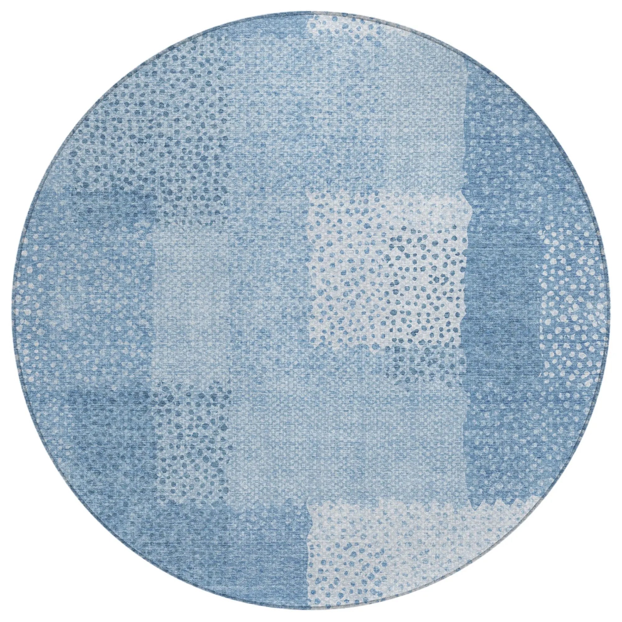 8' Sky Blue And Blue Round Abstract Washable Indoor Outdoor Area Rug Homeroots Outdoor