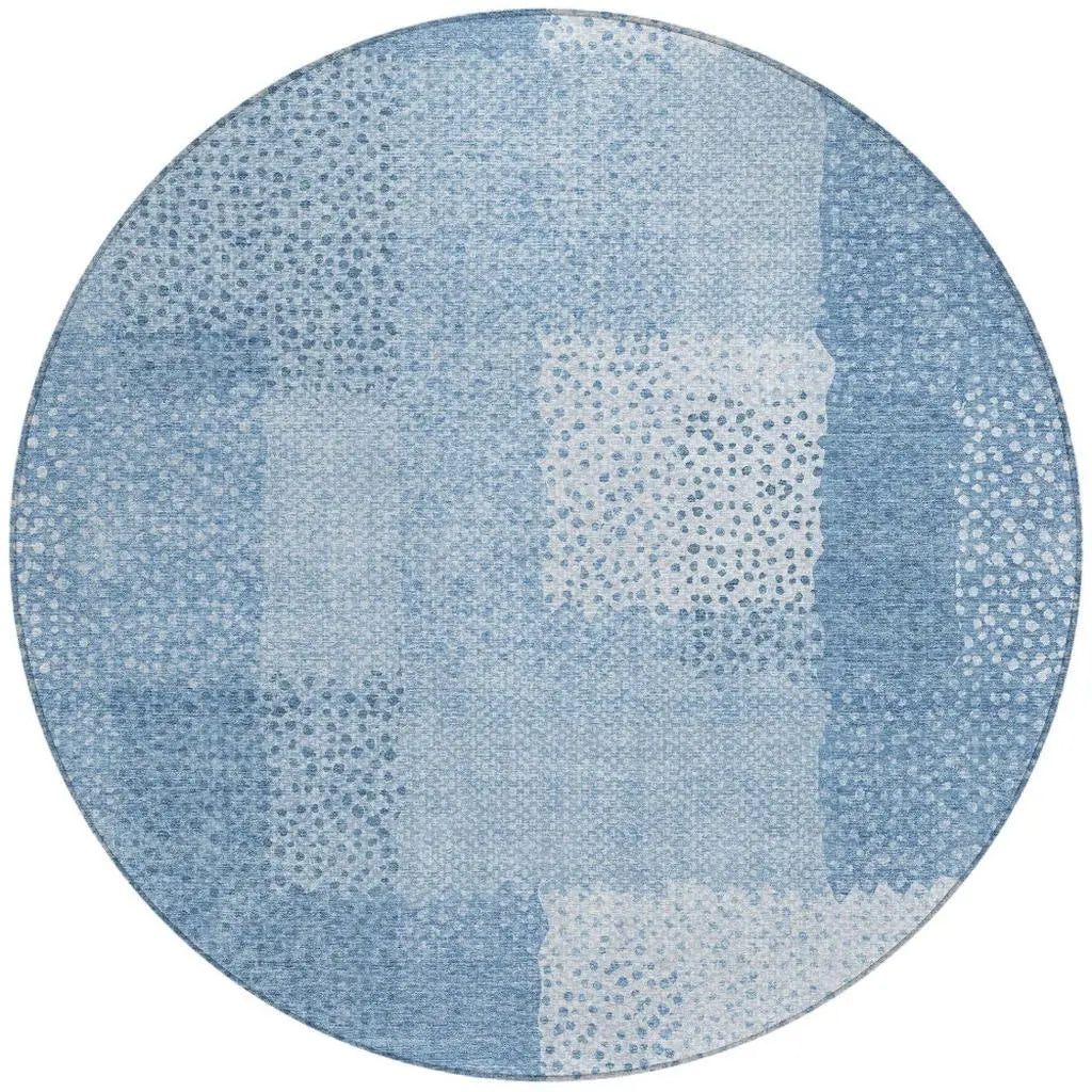 8' Sky Blue And Blue Round Abstract Washable Indoor Outdoor Area Rug Homeroots Outdoor