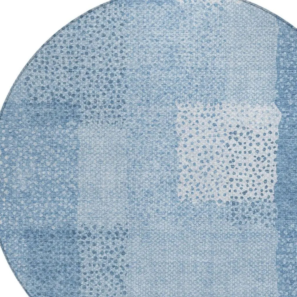8' Sky Blue And Blue Round Abstract Washable Indoor Outdoor Area Rug Homeroots Outdoor