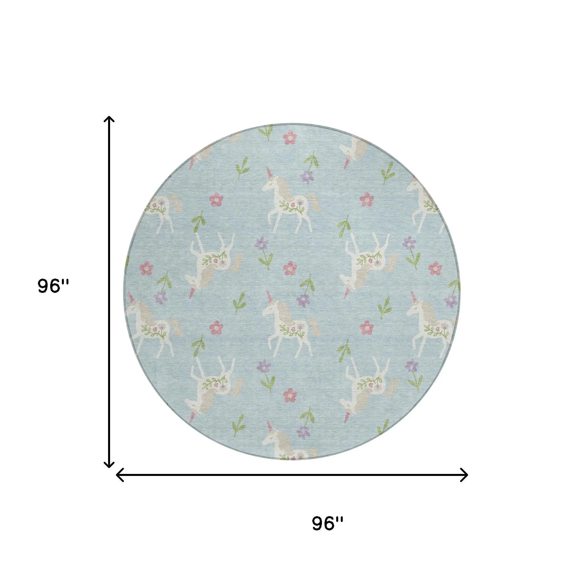 8' Sky Blue And Blue Round Floral Washable Indoor Outdoor Area Rug Homeroots Outdoor